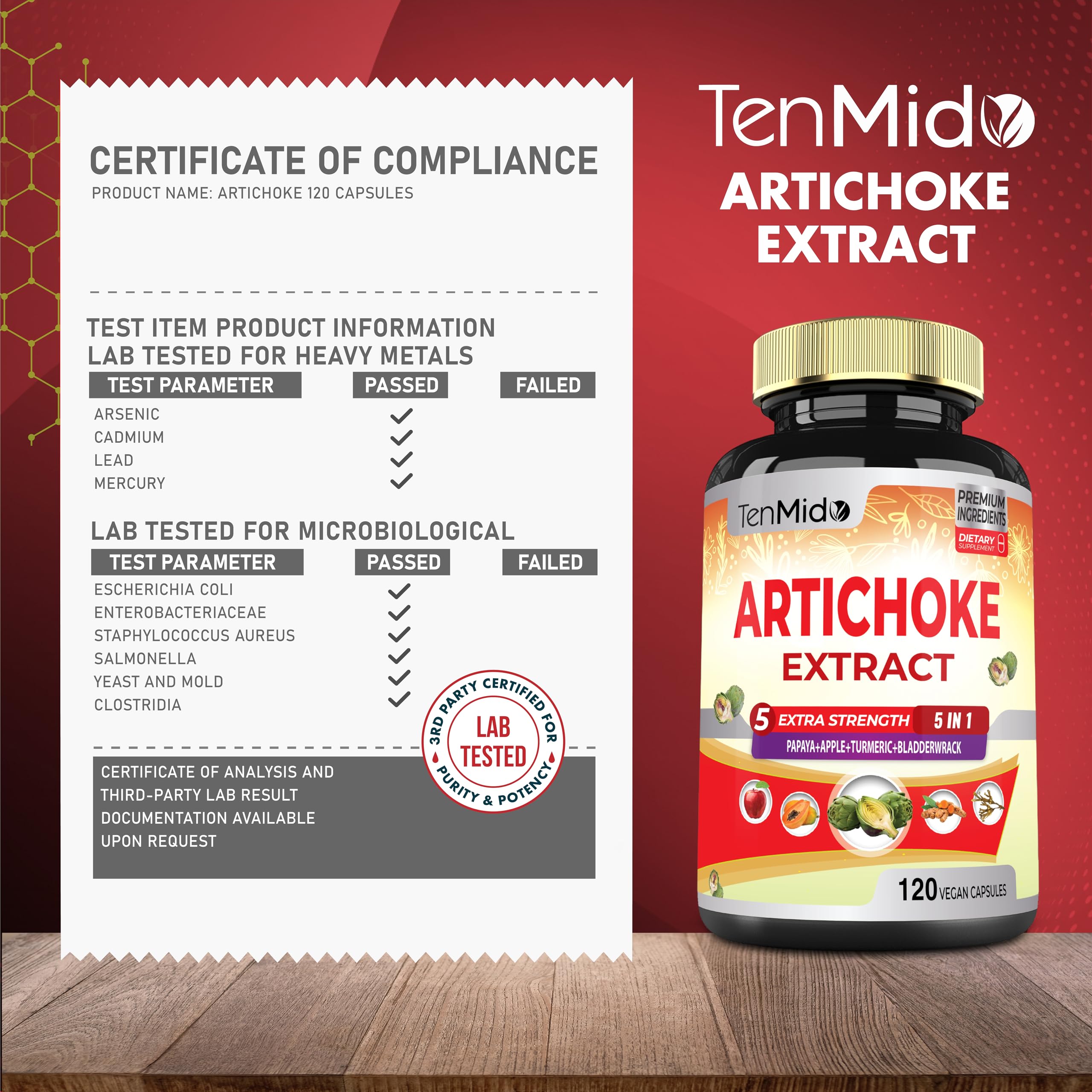 Artichoke Supplement Extract Capsules, 4 Months Supply with Papaya, Apple Pectin, Turmeric Curcumin, Bladderwrack - Supports Digestion Function - 120 Vegan Capsules — Amazon image 7