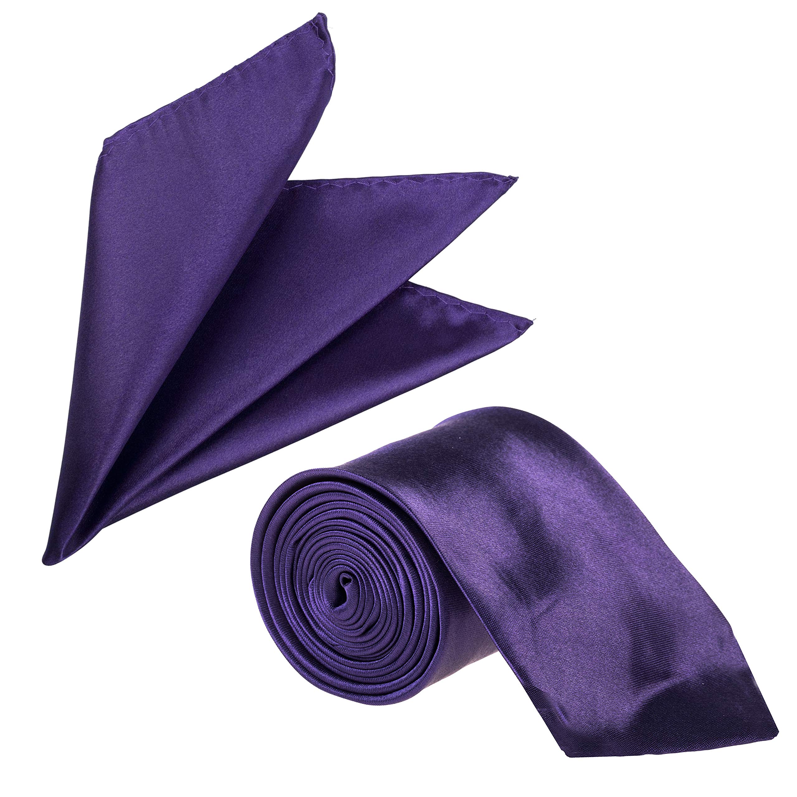 The Tie Company Men's Cadbury's Purple The Tie Co™ Matching Suit Accessories Set - Wide 7.5Cm Plain Satin Tie + 28Cm Hanky Handkerchief (Cadbury's Purple)