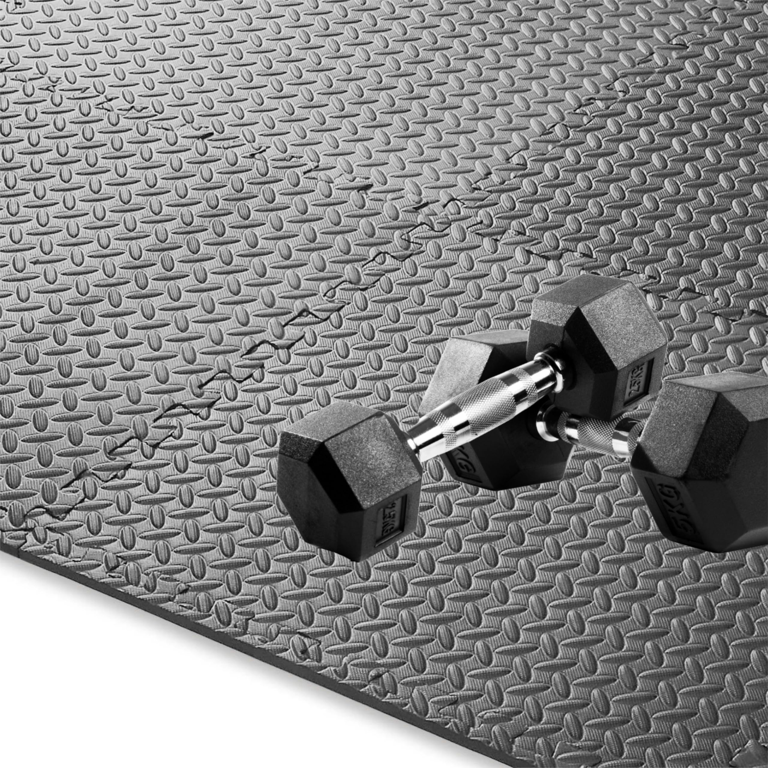 Interlocking Exercise Floor Mats, 60 x 60 cm, Water-Resistant EVA Foam, Non-Slip Surface, Black (Grey, 16 Sq Ft - 4xMats)