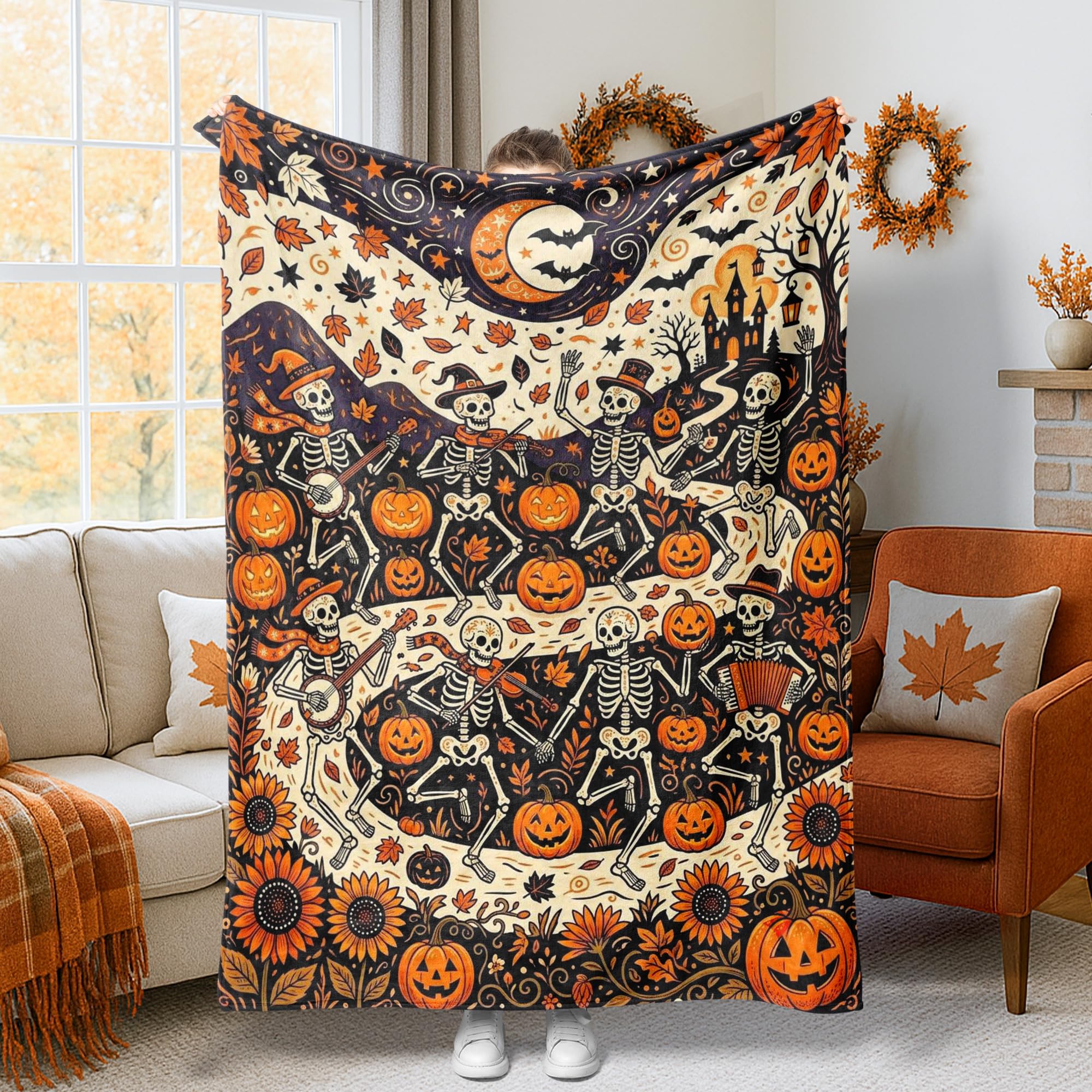 Couverture en polaire contre le froid de l'hiver plaid Halloween pour canapé et lit