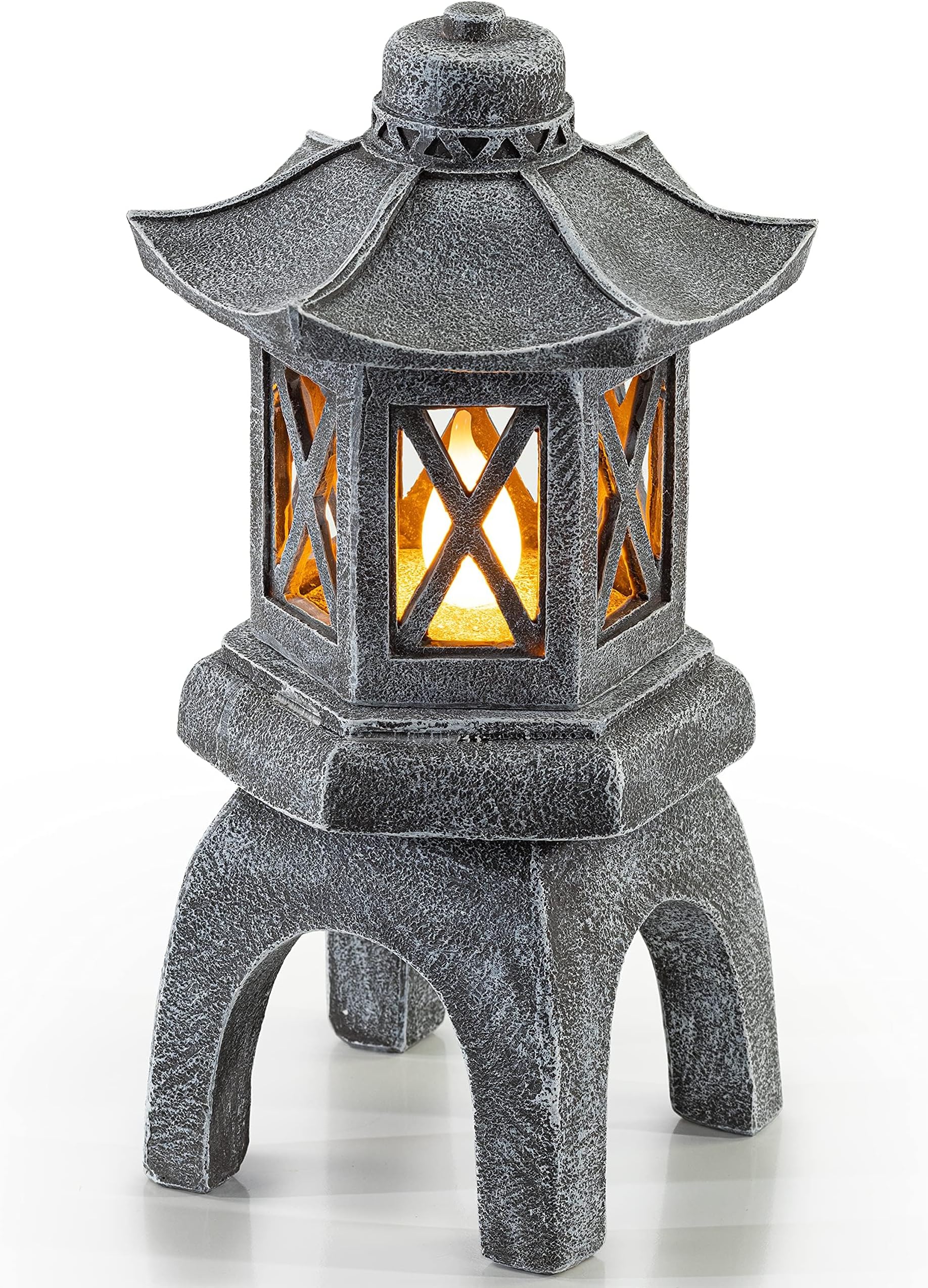 VP Home Solar-Powered Pagoda Garden Statues - Japanese Zen Lantern Outdoor Decor with Flickering LED Light - Durable Polyresin for Yard, Patio, or Garden - 12 x 7 x 6 Inches (Zen Garden Pagoda)