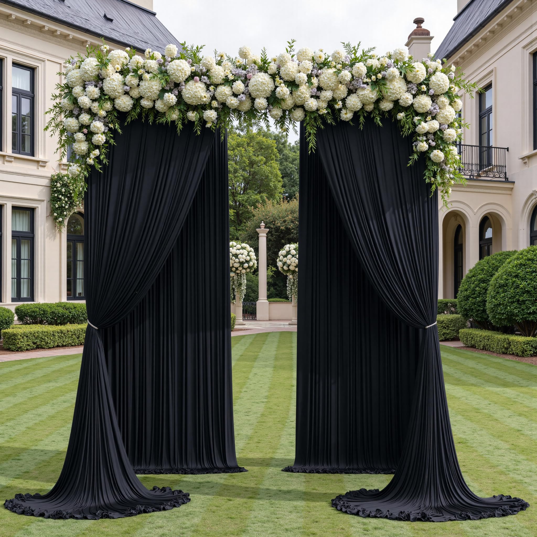 Cortina Negra de Poliéster 3 x 3 m para Telón de Fondo - Decoración para Boda, Fiesta, Cumpleaños, Baby Shower, Bautizo, Despedida de Soltera