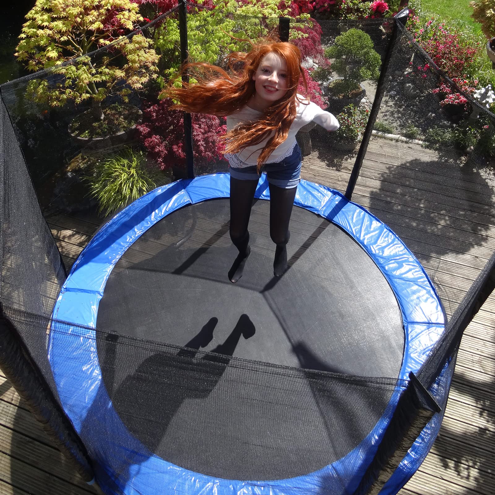 GYMAX Ø244/305/366/427/457/488cm Sprungtuch, Trampolin Sprungmatte aus PP, verschleißfestes Sprungtuch für Gartentrampolin, schwarz