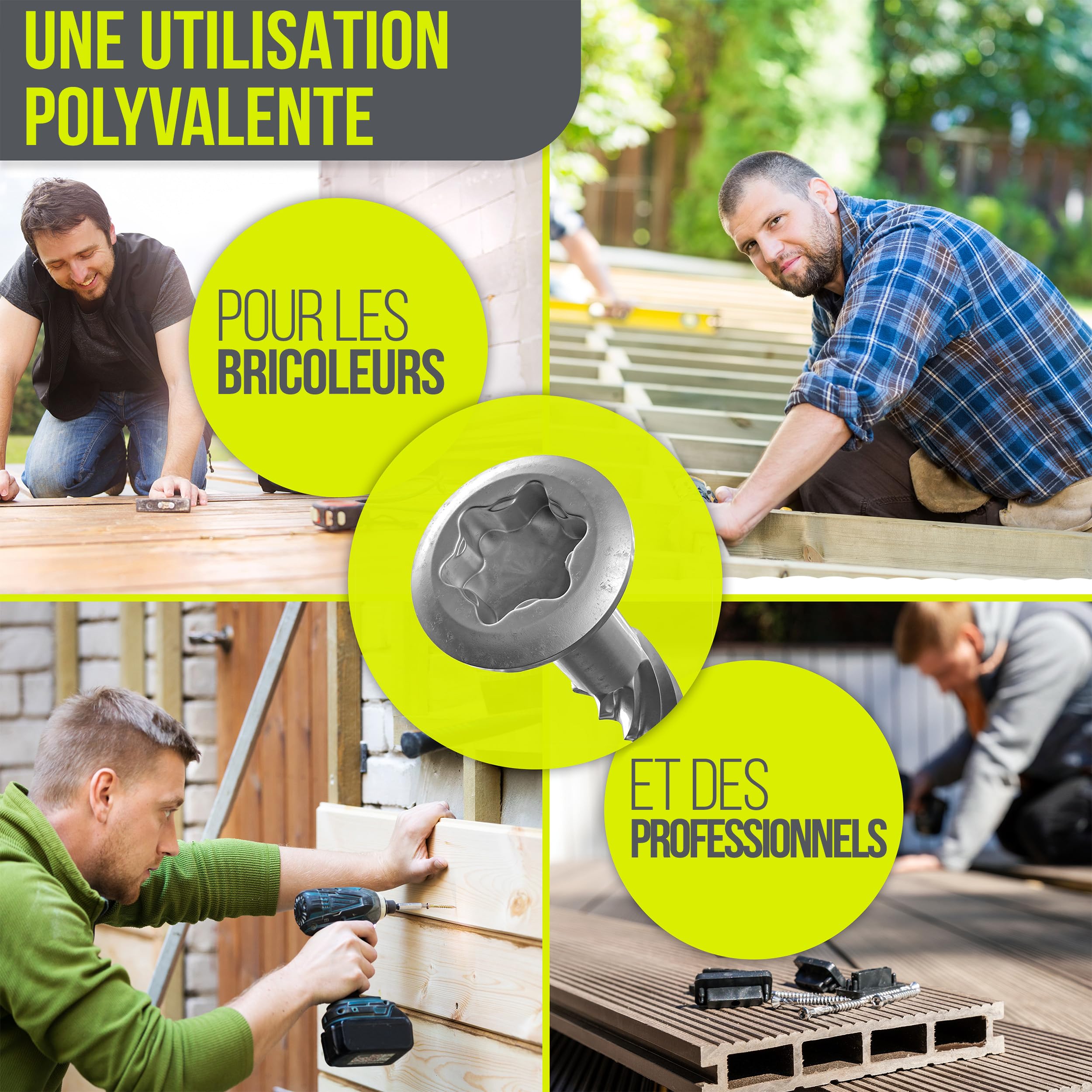 Haut de gamme Vis pour terrasse en acier inoxydable avec embout | A2-5,0 x 40 mm 200 pièces TX25 | Dentelle coupée | Vis à bois, inox, torx Nervures de fraisage |