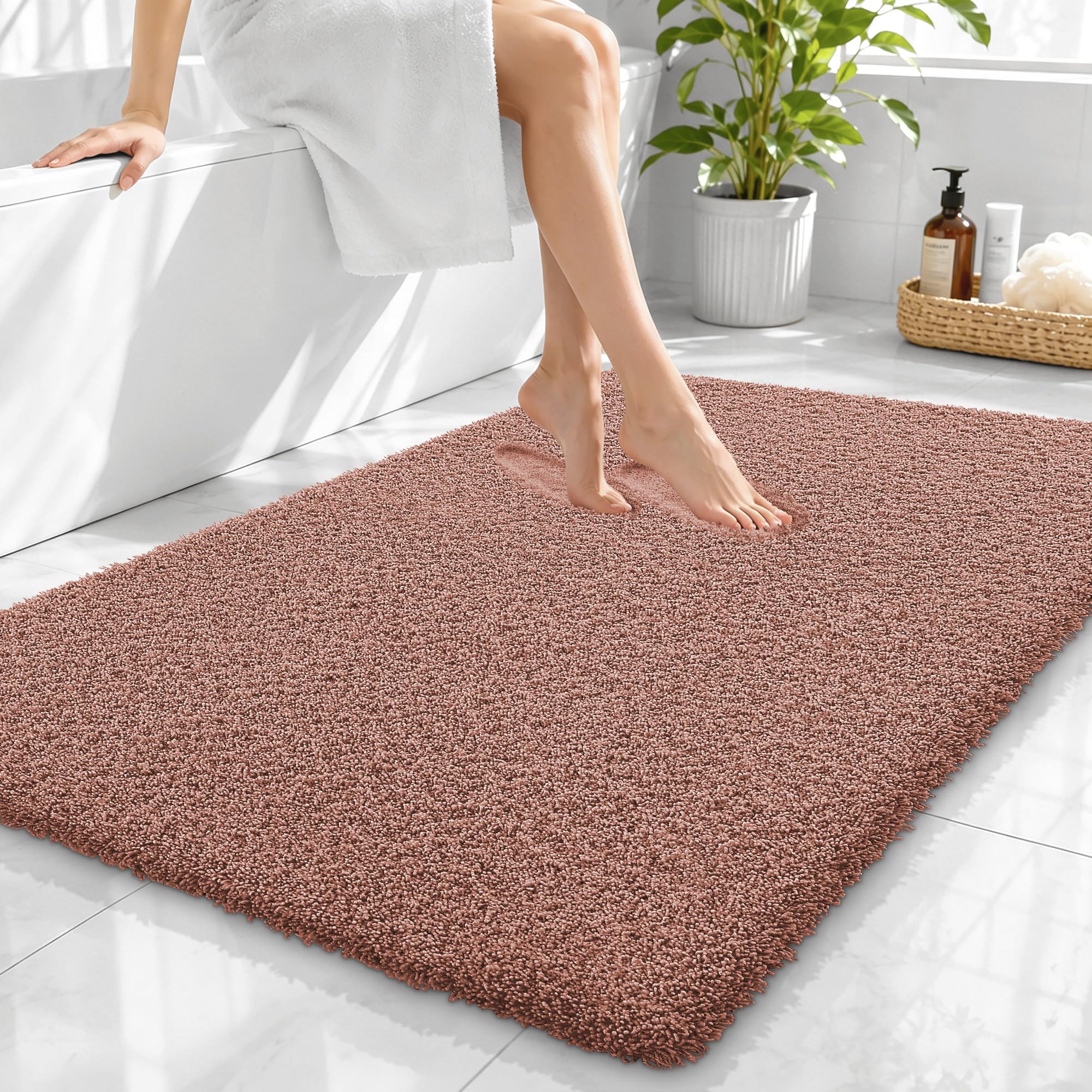 OLANLY Microfiber Large Bathroom Rugs 40x32, Soft Absorbent Bath Mat, Mocha