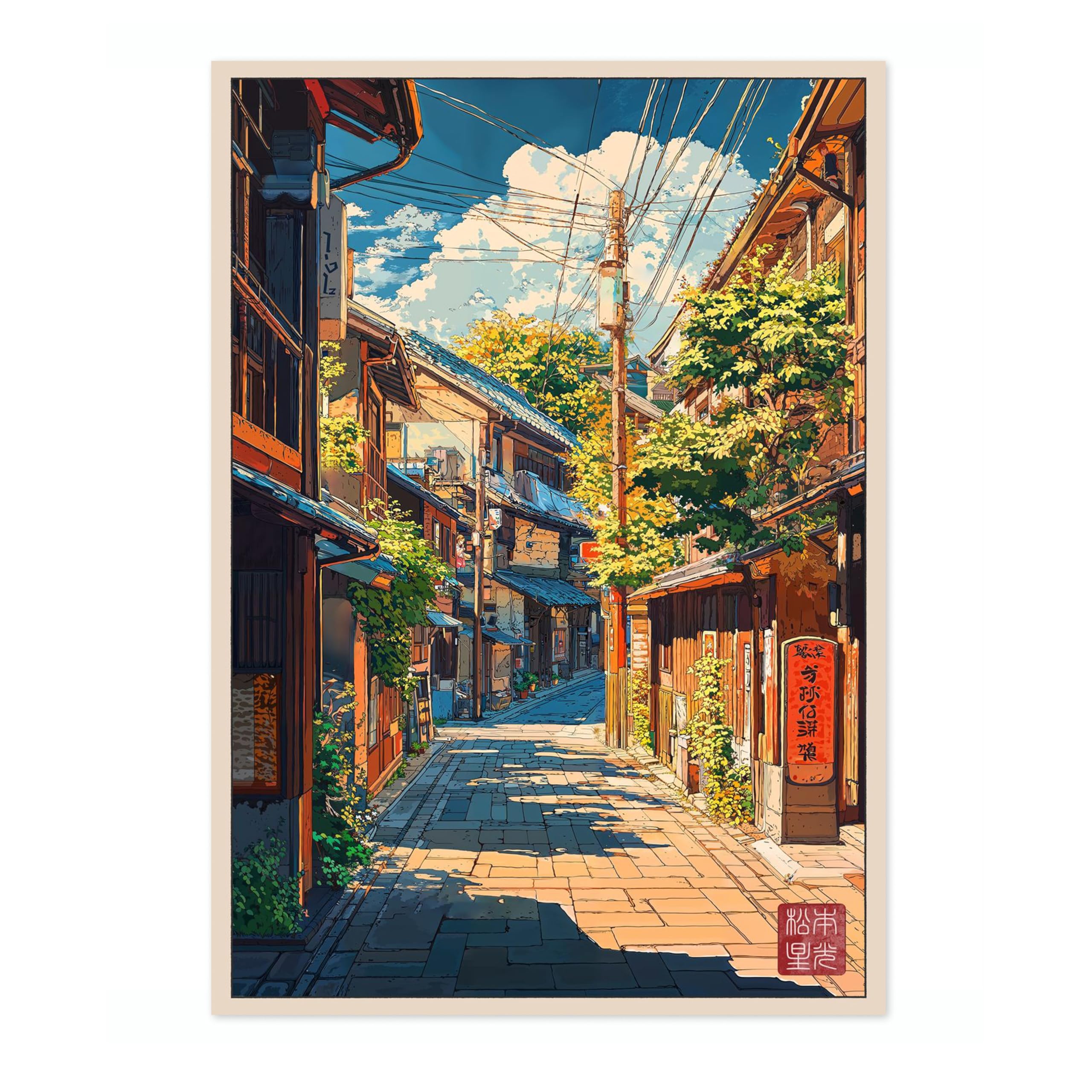 Shitamachi Old Town Anime Woodblock Poster Print, Cartoon Manga Edo Aesthetic Wall Art Japanese Wall Art Bedroom Home Decor, 50x70cm (Print Only) - 50x70cm