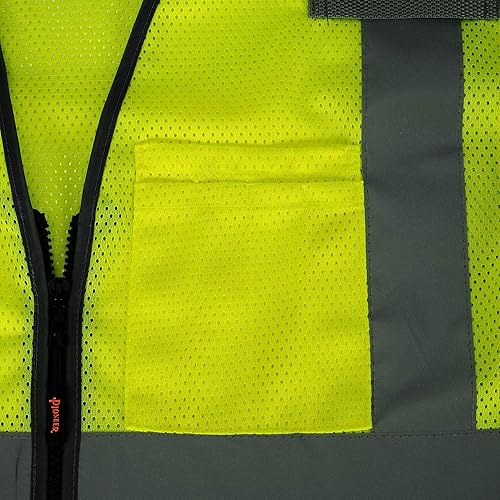 Miniatura 7 de Pioneer Chaleco de seguridad para hombre, malla reflectante Hi Vis, 9 bolsillos, cremallera, construcción, tráfico, trabajo de seguridad, naranja,
