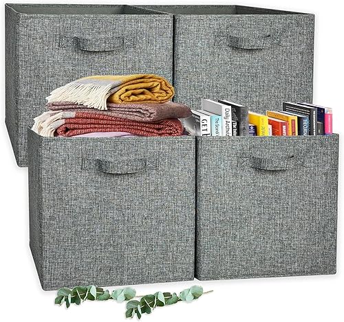 Contenedores de almacenamiento de 13 x 13 x 13 pulgadas, cubos de almacenamiento de tela plegables grises, cubos de almacenamiento de 13 pulgadas, 4