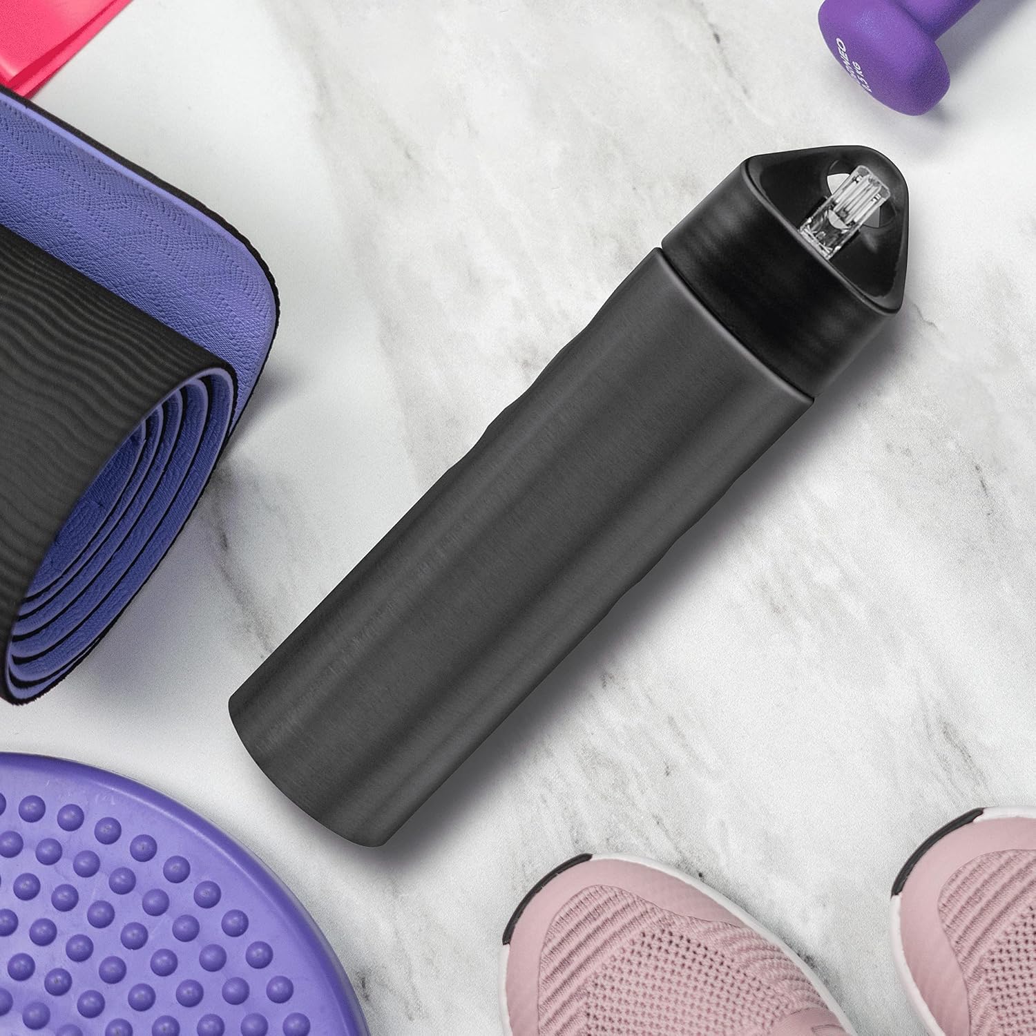 DISCOUNT PROMOS Slim Stainless Steel Water Bottles 25 oz, 6 pack, Reusable Gym Sports Bulk Pack, Charcoal