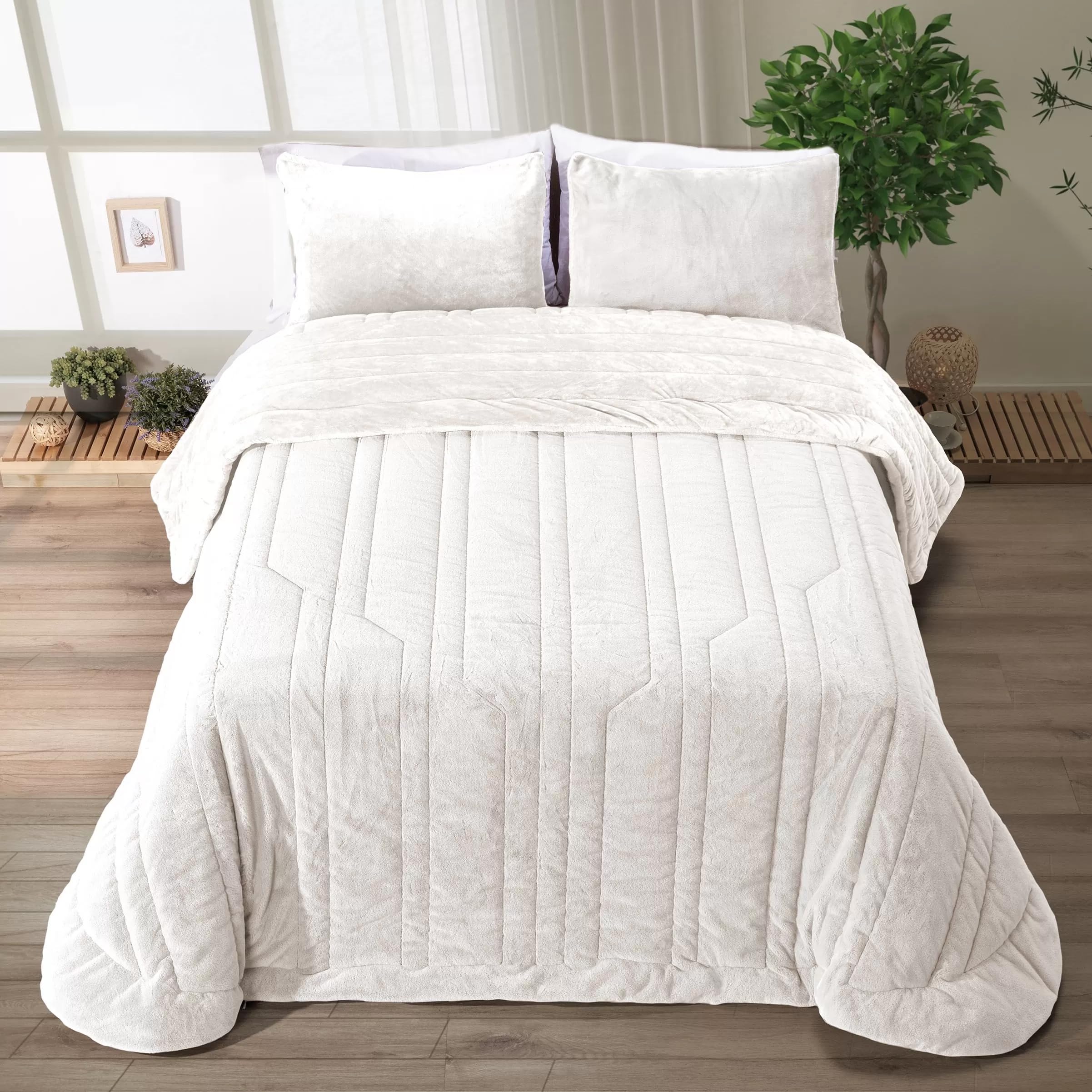 Edredón Comforter Franjas Geometricas Crema – Mouton - Manterol (150 CM)