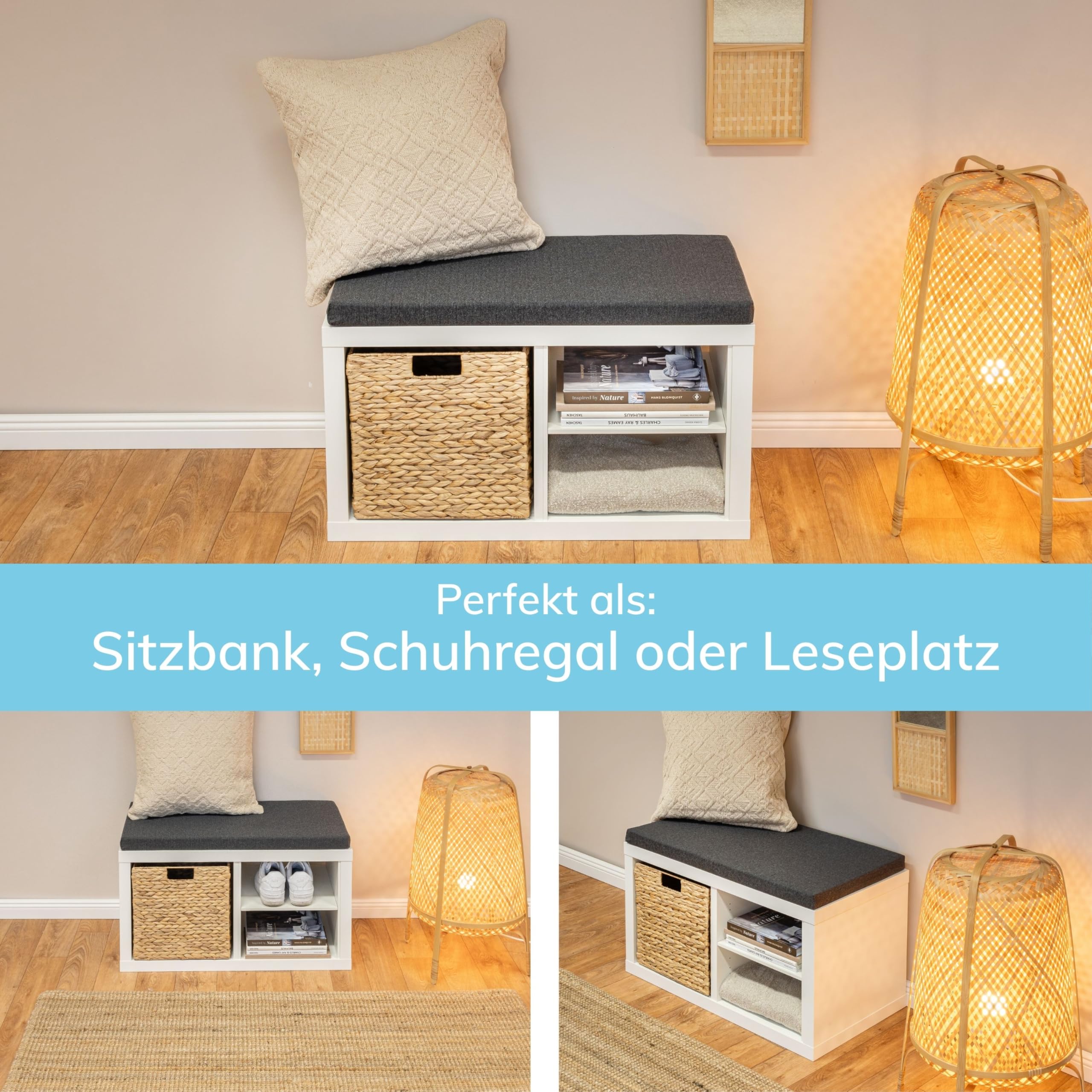Kallax Regal Sitzauflage 76 x 39 x 4 cm Sitzpolster Sitzbank-Auflage Sitzkissen/Auflage für Sideboard als Sitzbank/unempfindlicher Bezug/Farbe GRAU ANTHRAZIT