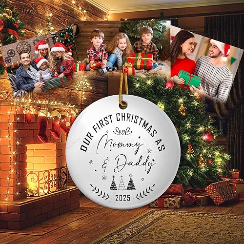 Miniatura 6 de Adorno de nuestra primera Navidad como mamá y papá 2025, celebra el primer adorno de Navidad del bebé, regalos para padres nuevos promovidos a mamá