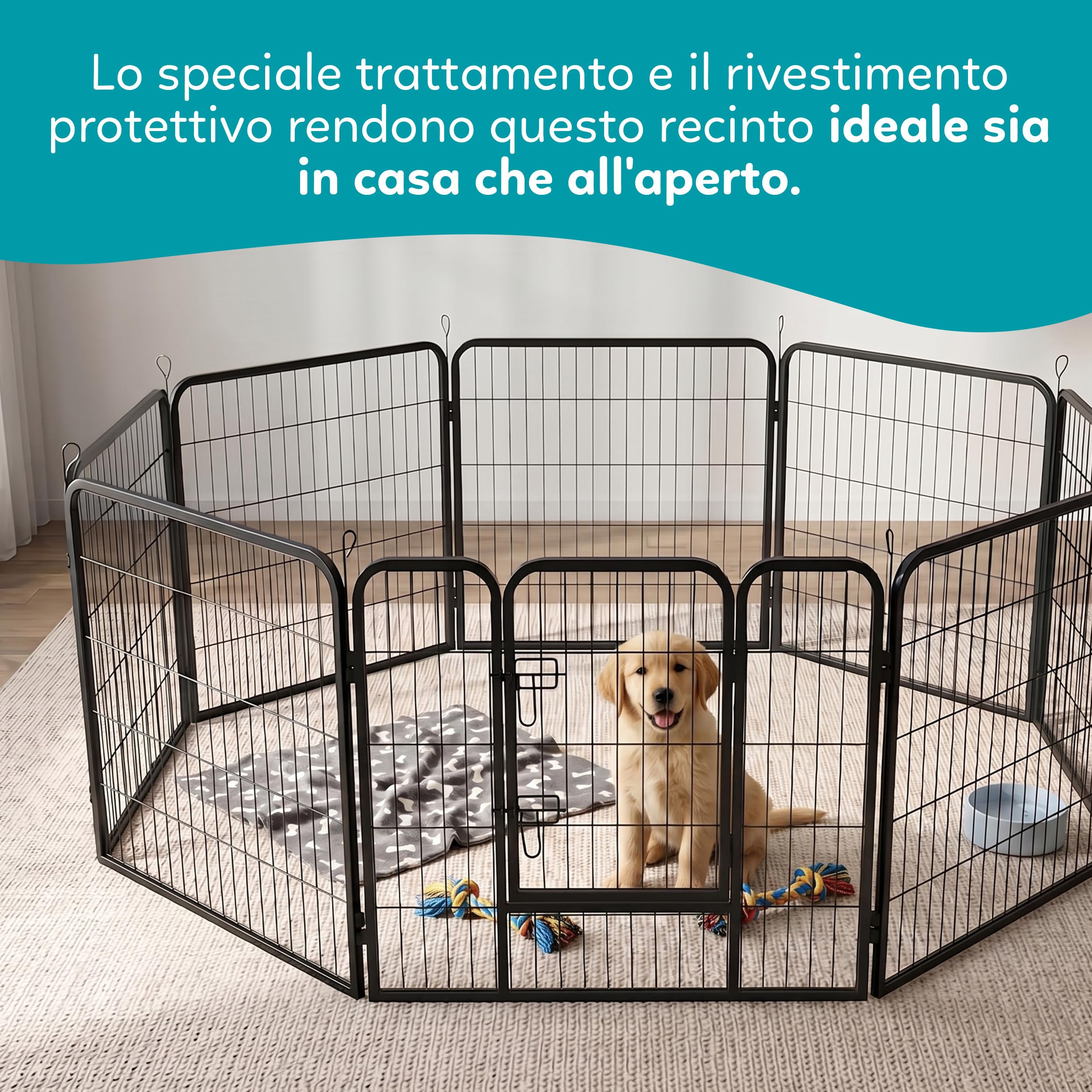AQPET Recinto in ferro per Cani e Gatti Roditori 80x80 cm 8 Pezzi Per interno esterno da Giardino