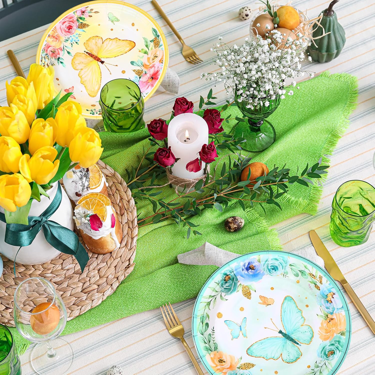 60 Pcs 7 Inch Butterfly Birthday Party Plates Floral Paper Plates Spring Butterfly Party Disposable Dinnerware Decoration for Baby Shower Bridal Wedding Supplies - Image 4