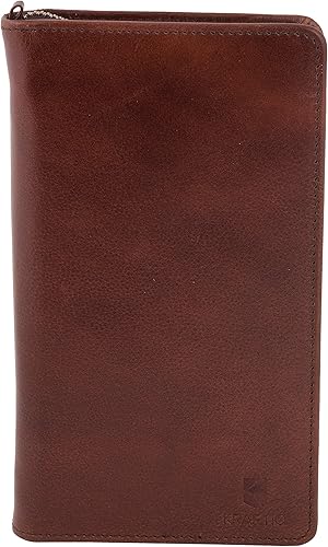 KRAFTIQ SIMON- Cartera de viaje de cuero genuino marrón curtido vegetal seguro RFID Marrón Vintage