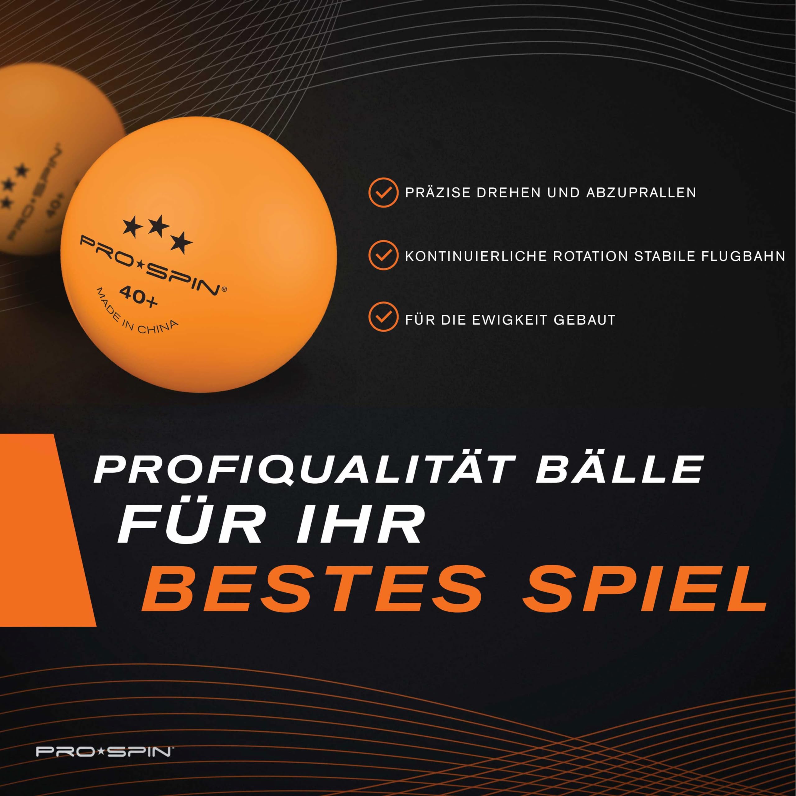 PRO-SPIN Tischtennisbälle – Orange Tischtennisbällen 3 Sterne 40+ | Hochwertige ABS-Trainingsbälle | Extrem Robust für Innen- und Außen-Tischtennisplatten, Wettbewerb und Spiel