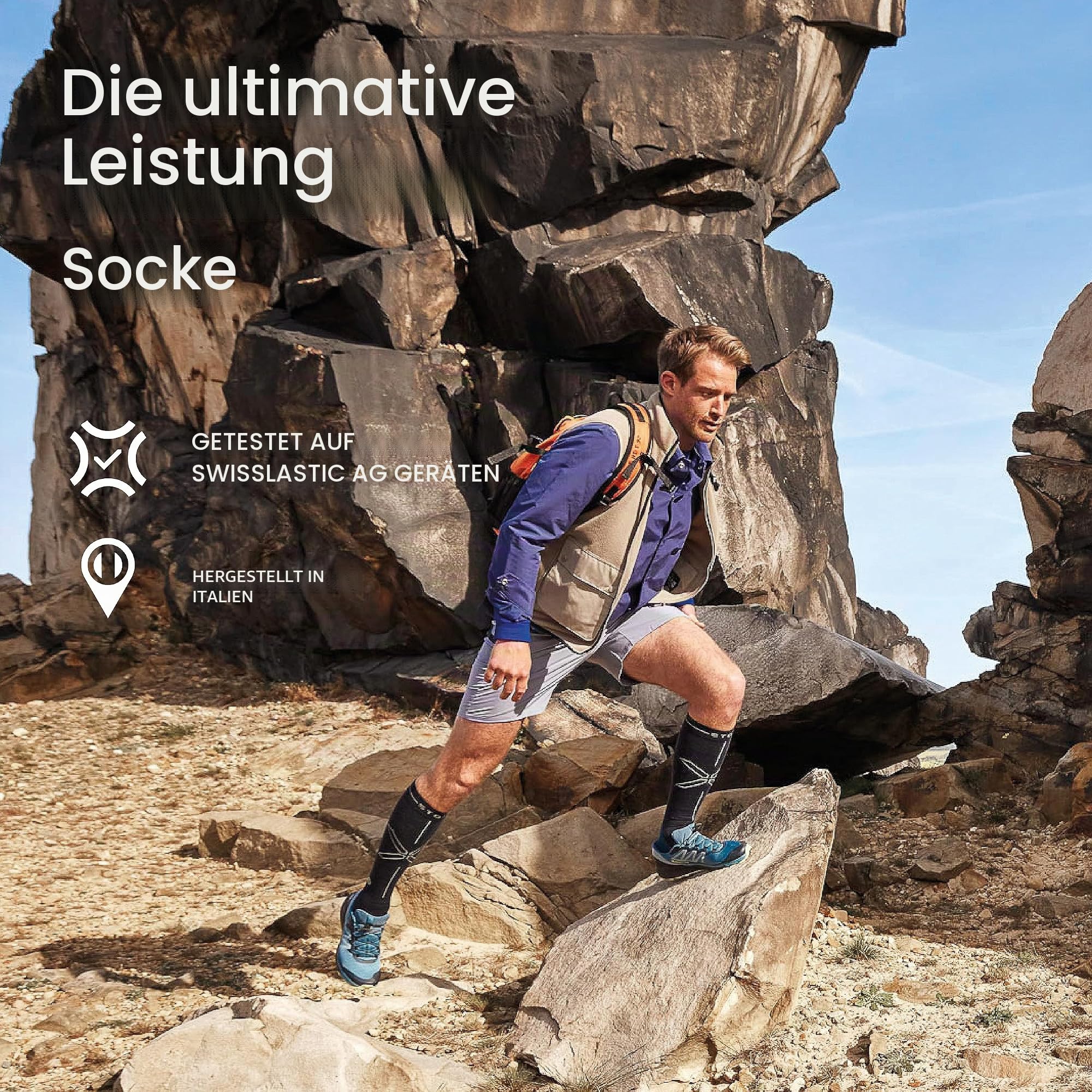 STOX Energy Socks Merino Wandersocken Herren, Kompressionsstrümpfe, Outdoor Socken, Compression Socks Men, Merinowolle Kniestrümpfe, Stützstrümpfe, Kompressionssocken Trekking
