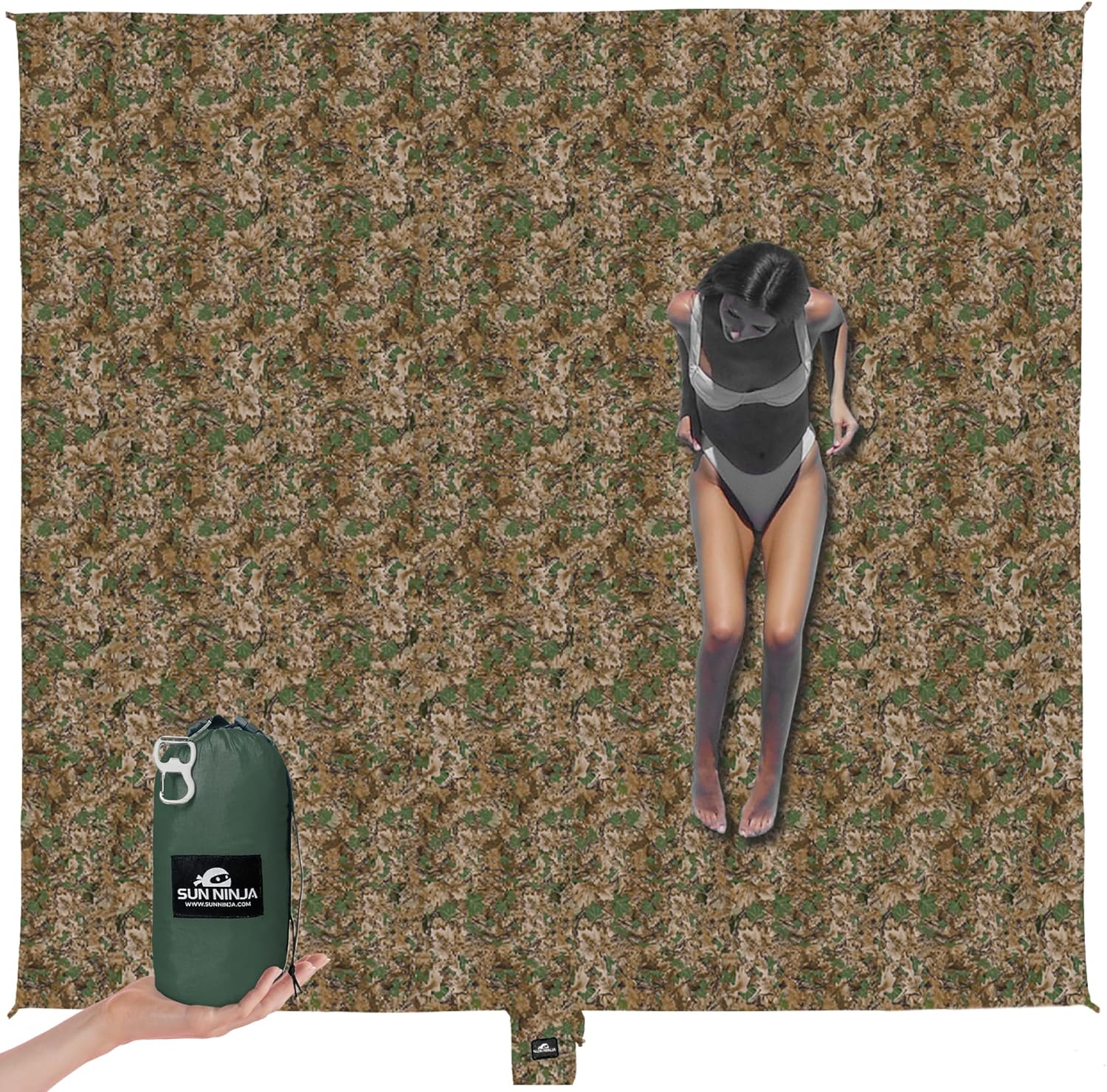 SUN NINJA Sand Proof Beach Blanket - Sand Free Beach Mat, Lightweight & Quick Dry Beach Essentials with Travel Bag, Giant Beach Blanket (10'x9') Perfect for Outdoors, Picnic, Camping & Travel