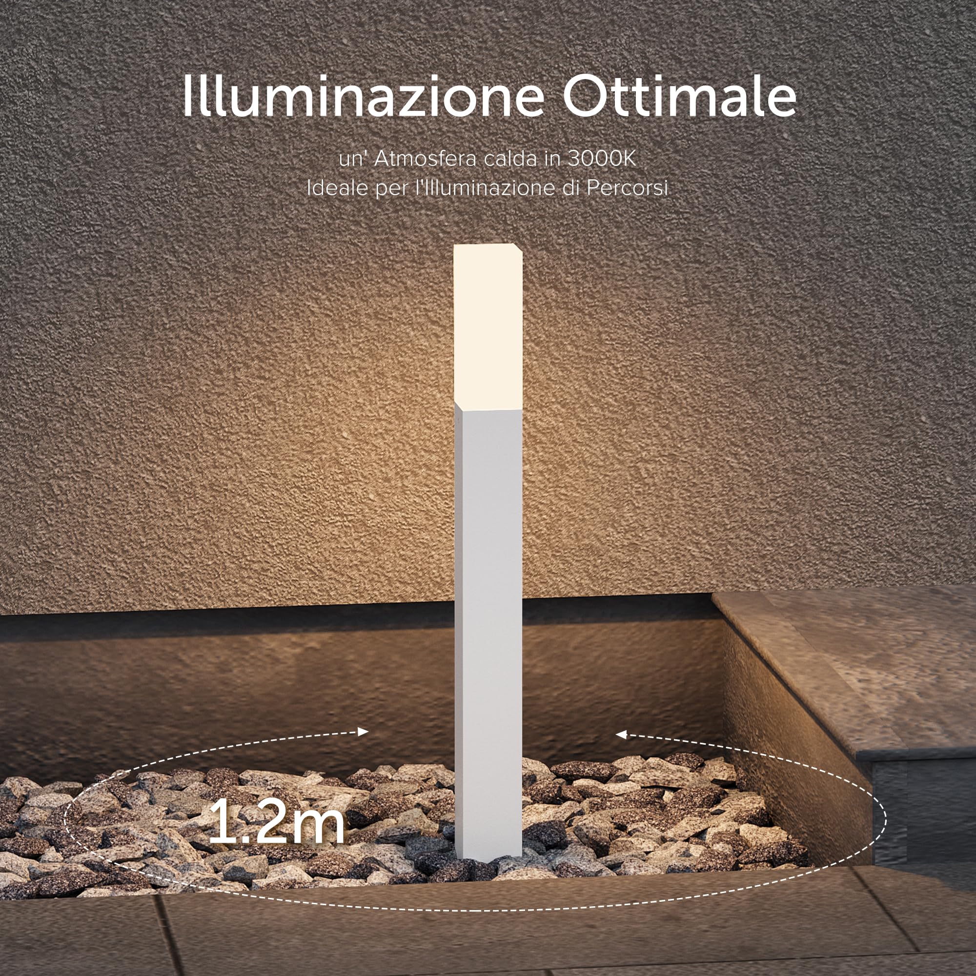 doporro Lampione da Giardino LED 3000K, Paletto Esterno Quadrato IP65 in Alluminio Grigio Scuro H40cm, Luce Calda per Vialetti, Giardini, Cortili e Ingressi
