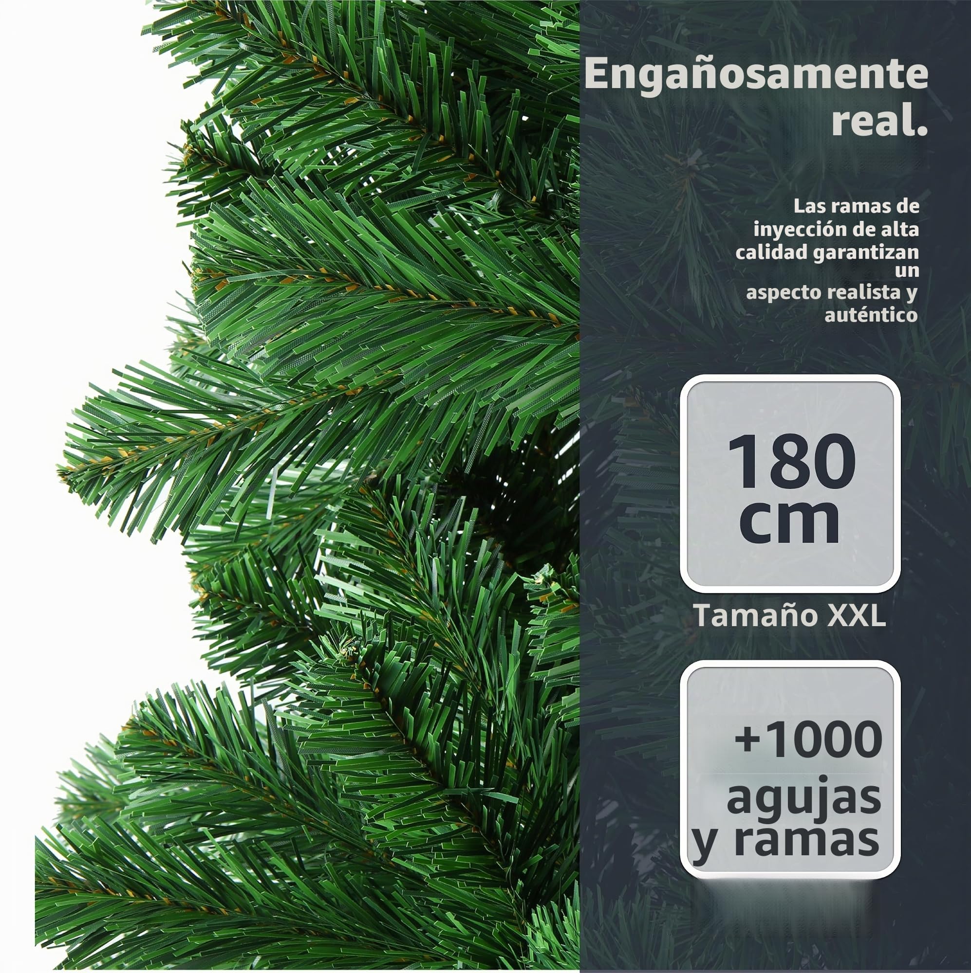 Árbol de Navidad verde artificial de 180 cm - Árbol de Navidad de abeto Nordmann increíblemente real y natural - con soporte ((180cm-PREMIUM))