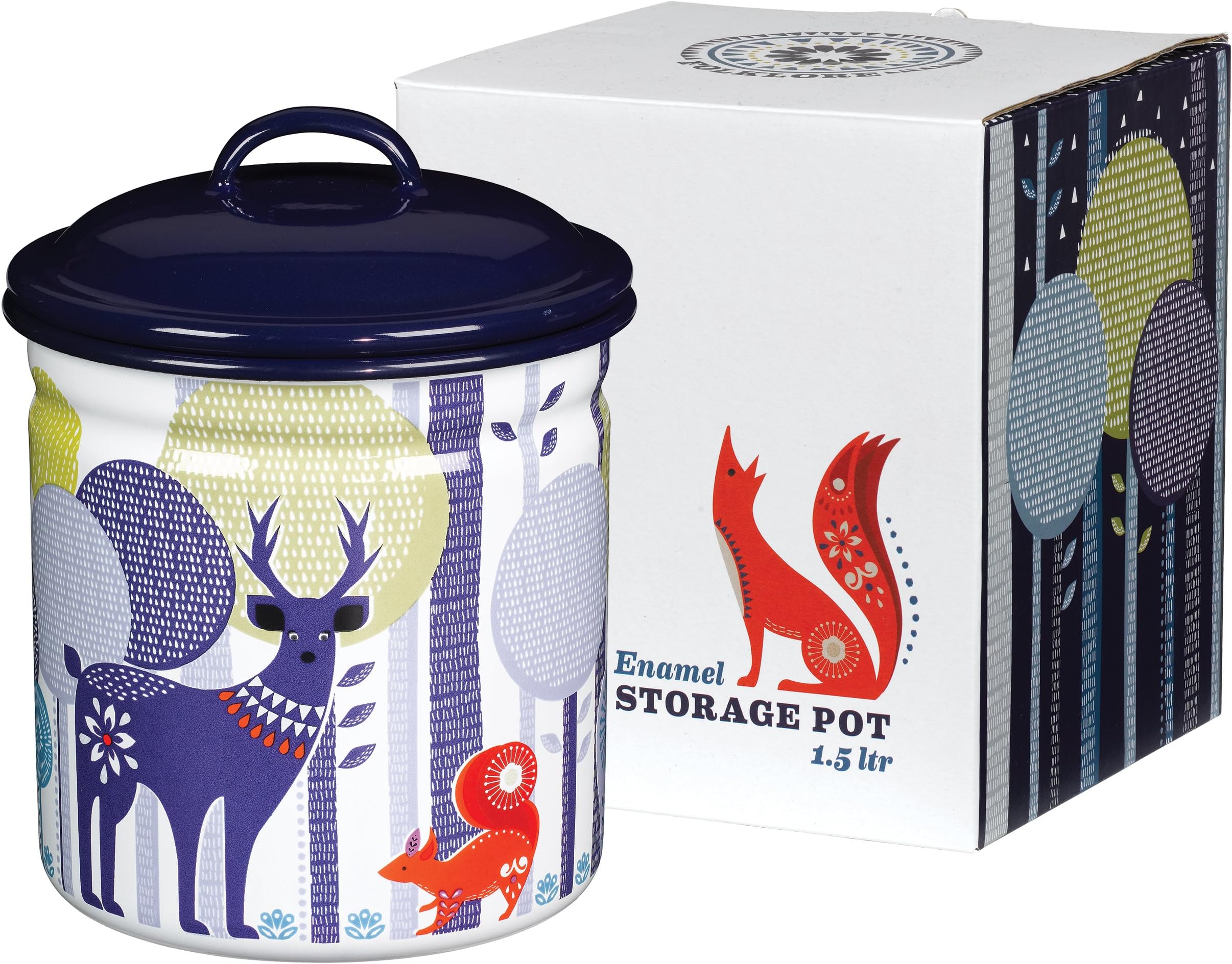Folklore Enamel Storage Pot, Day Design, White