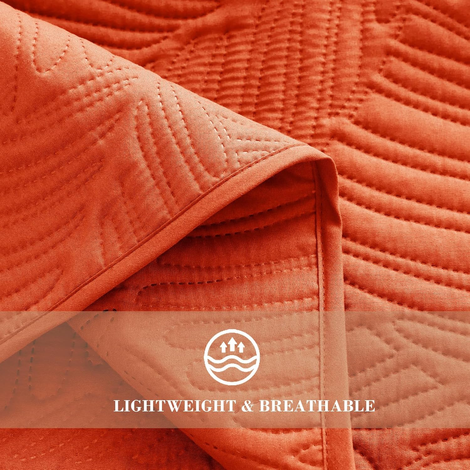 Exclusivo Mezcla King Size Quilt Bedding Set, Lightweight Burnt Orange Quilts King Size for All Seasons, Soft Microfiber Bedspreads Coverlets Bed Cover with Leaf Pattern, 3 Piece - Image 5