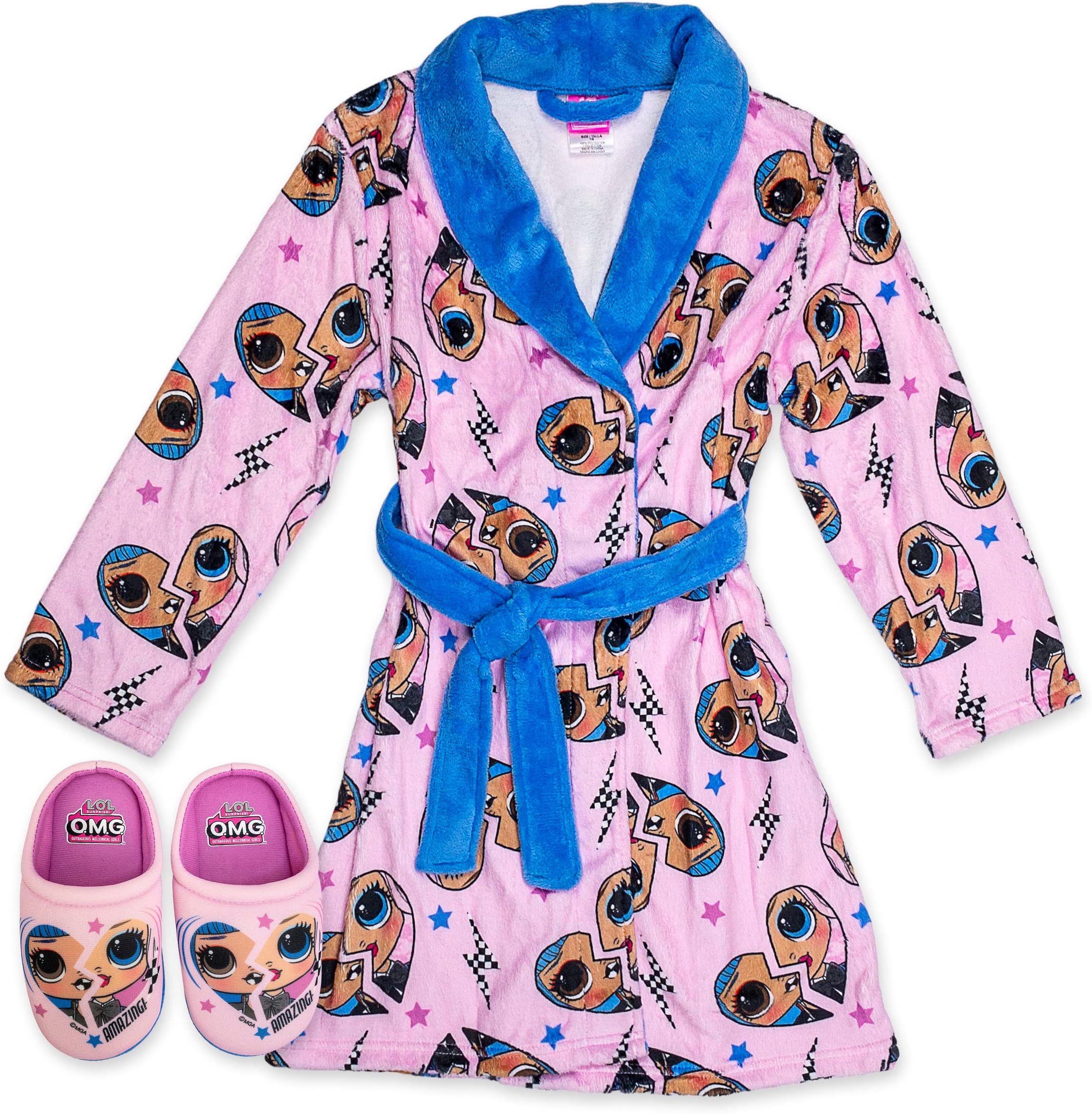 L.O.L. Surprise! OMG Robe with Slippers,LOL OMG Bathrobe Pajama Set,Girls Size 4/5 to 10/12
