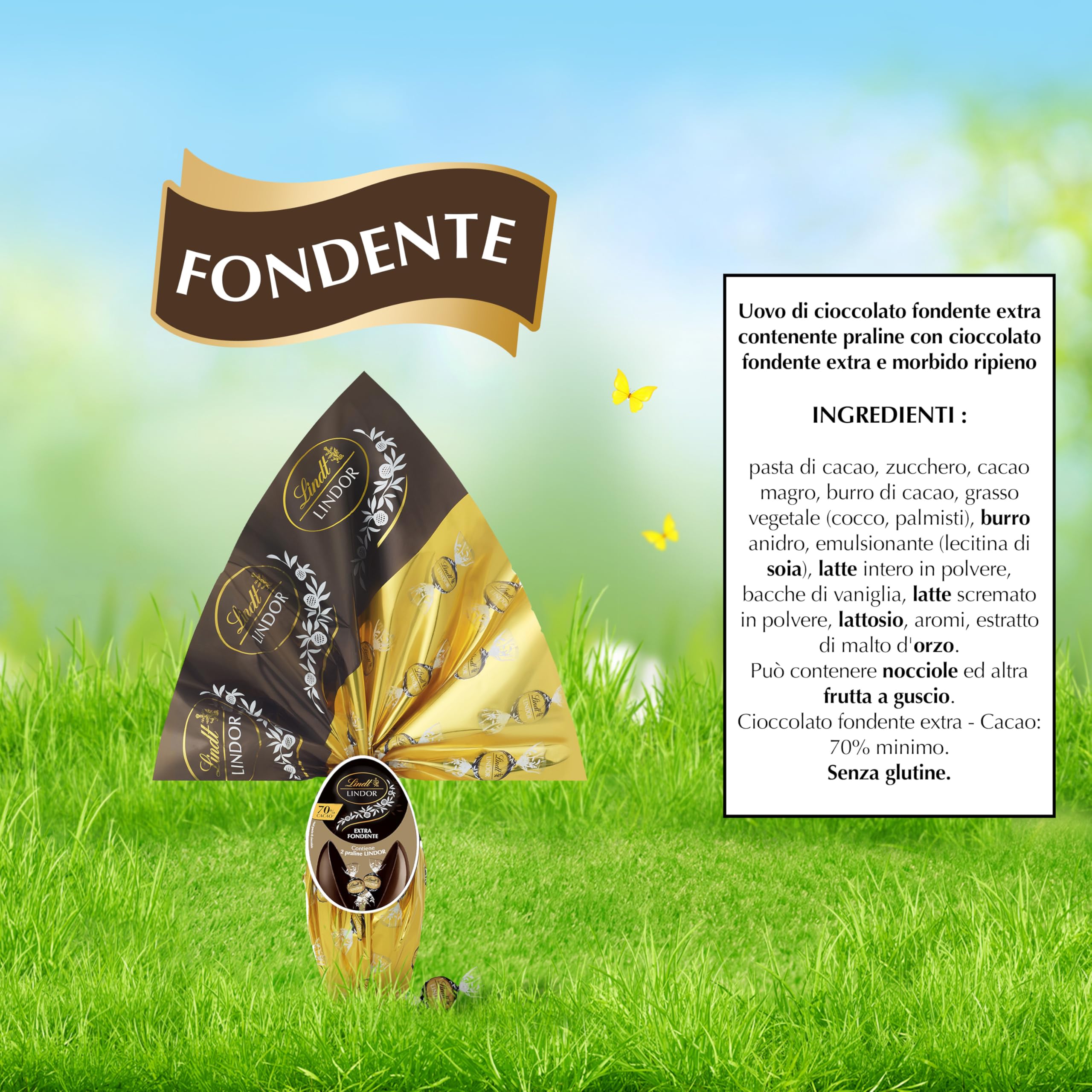 Lindt LINDOR Uovo di Pasqua 2026 Cioccolato Fondente 70% Cacao, con sorpresa Cioccolatini LINDOR Fondenti 70%, Idea Regalo Pasqua, Formato 180g