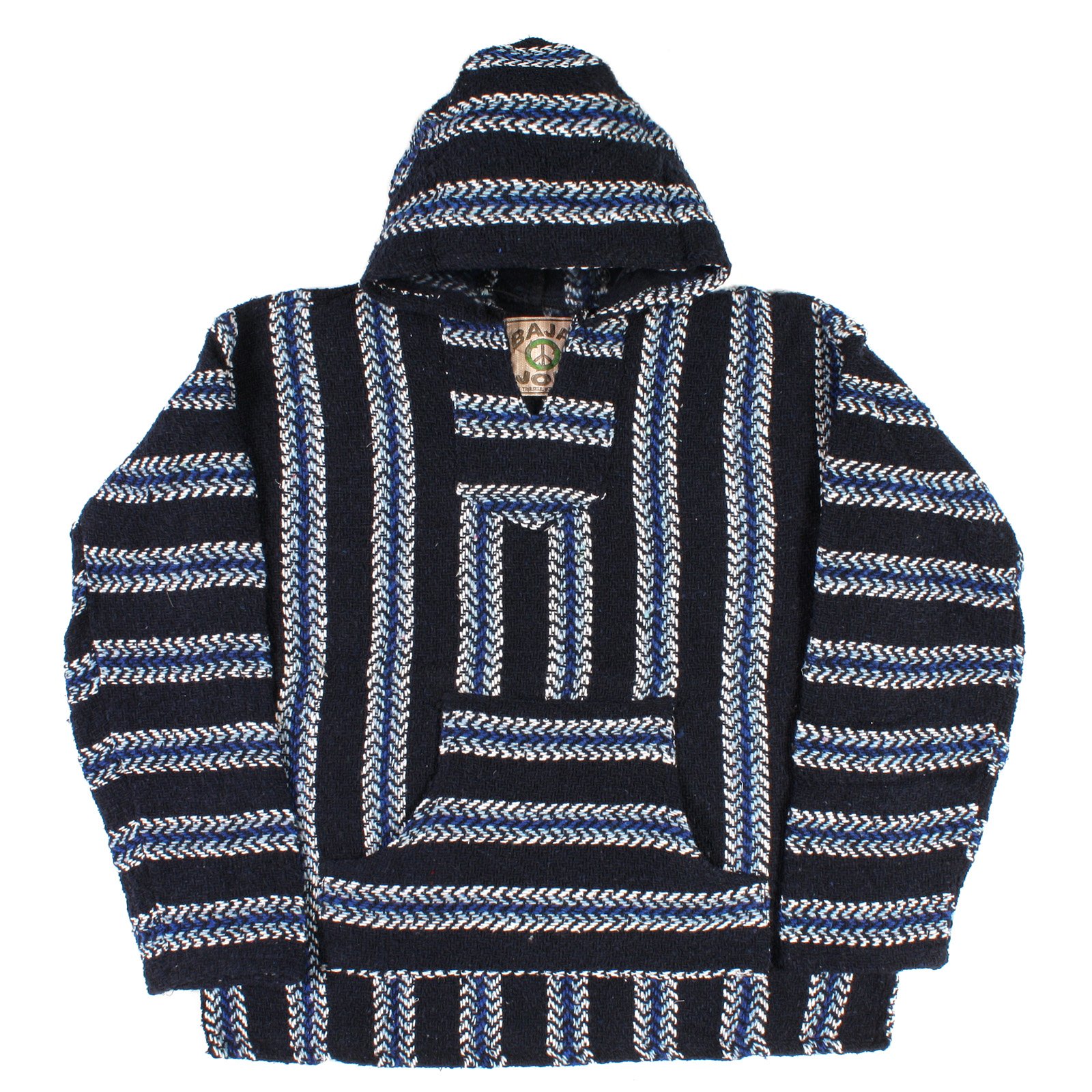 Earth RagzBaja Joe - Premium Navy Stripe Woven Baja Hoodie Jerga Mens Dark Blue Medium