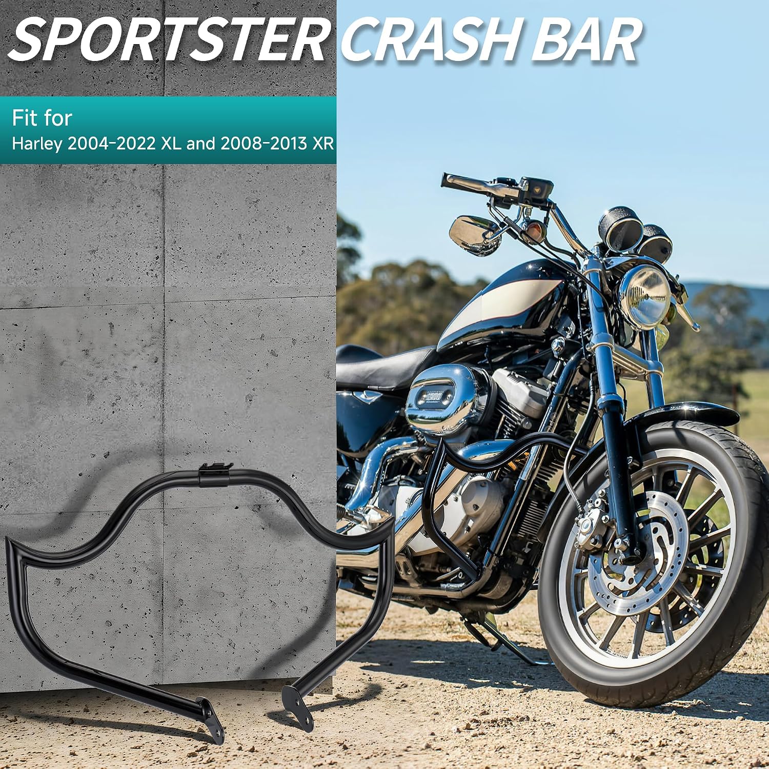 MoKitDora Crash Bar Highway Meathook Engine Guard for Harley Sportster 2004-2022 XL and 2008-2013 XR Models, Black