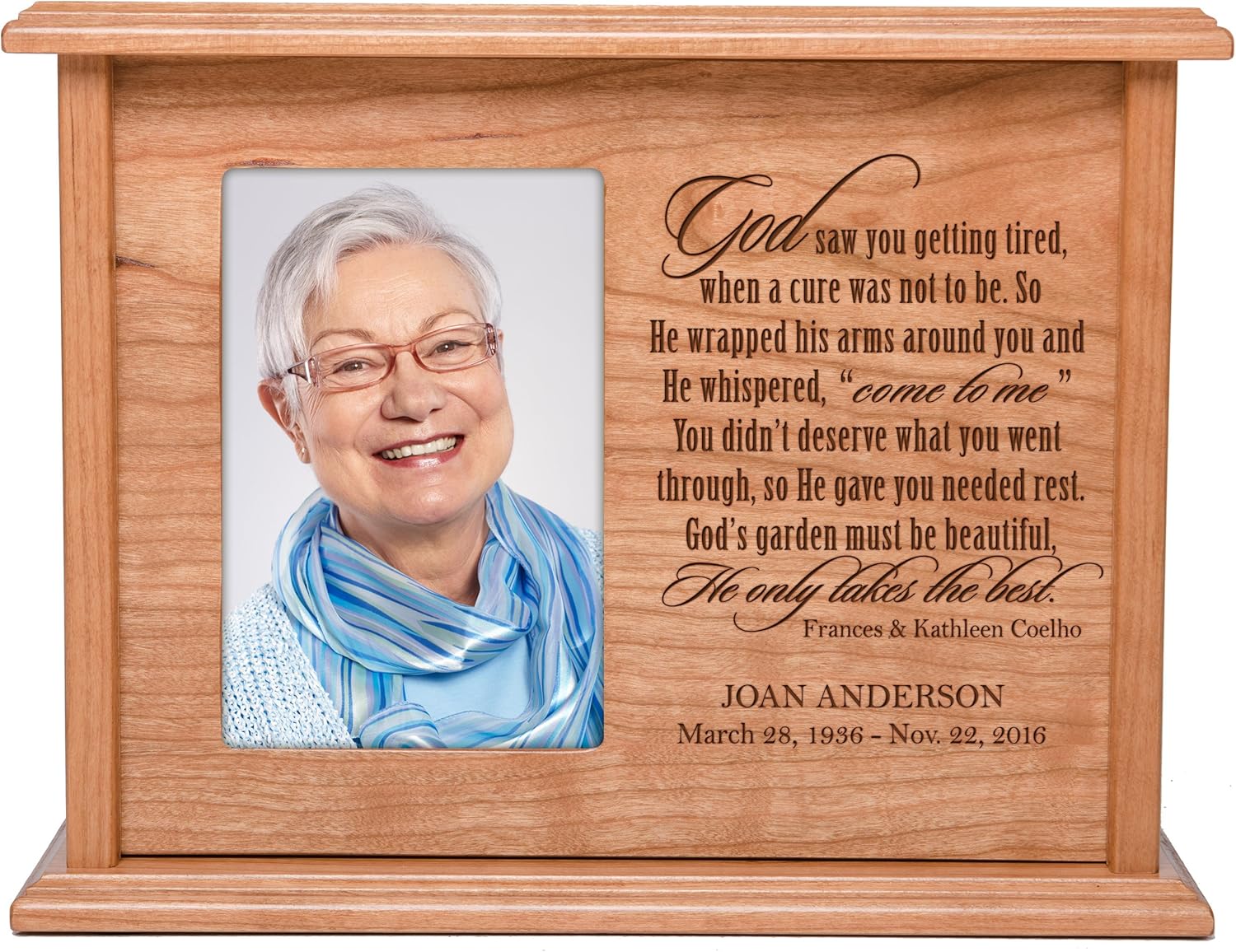 LifeSong Milestones Urns for Ashes - Adult Male & Female Cherry Wood Urns - Custom Engraved - Holds 4x6 Photo - Funeral Cremation Memorial Keepsake Box
