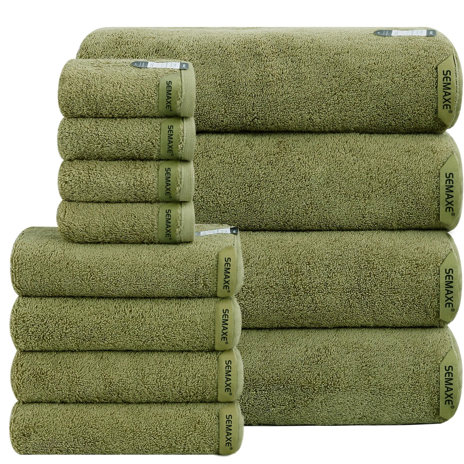 SEMAXE 12-Piece Family Bathroom Towel Set - 100% Cotton, 4 Bath Towels, 4 Hand Towels, 4 Washcloths, Ultra-Soft and Super Absorbent, Lighter Weight
