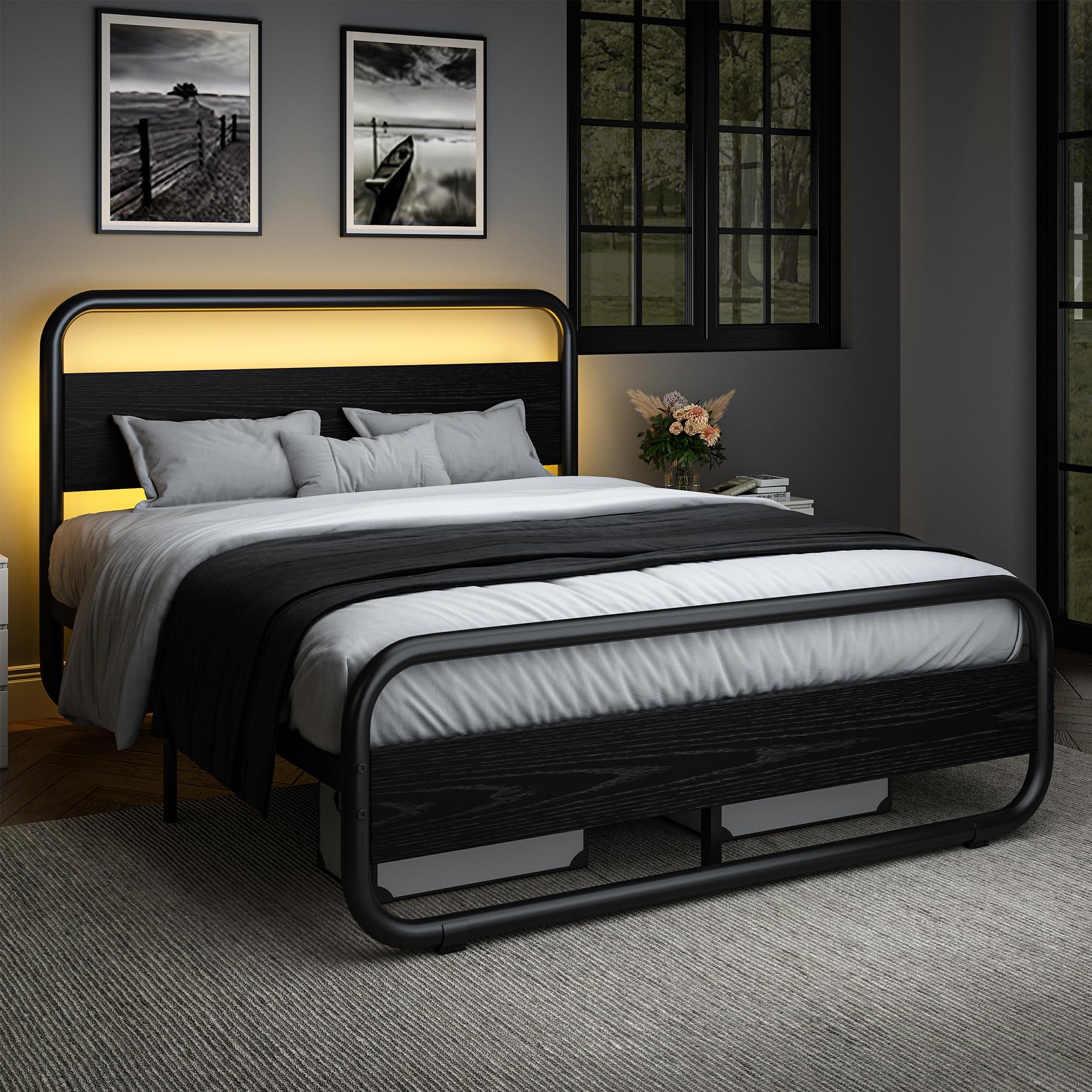 Amazon.com: Catrimown Full Size Bed Frame with Wood Headboard, Metal ...
