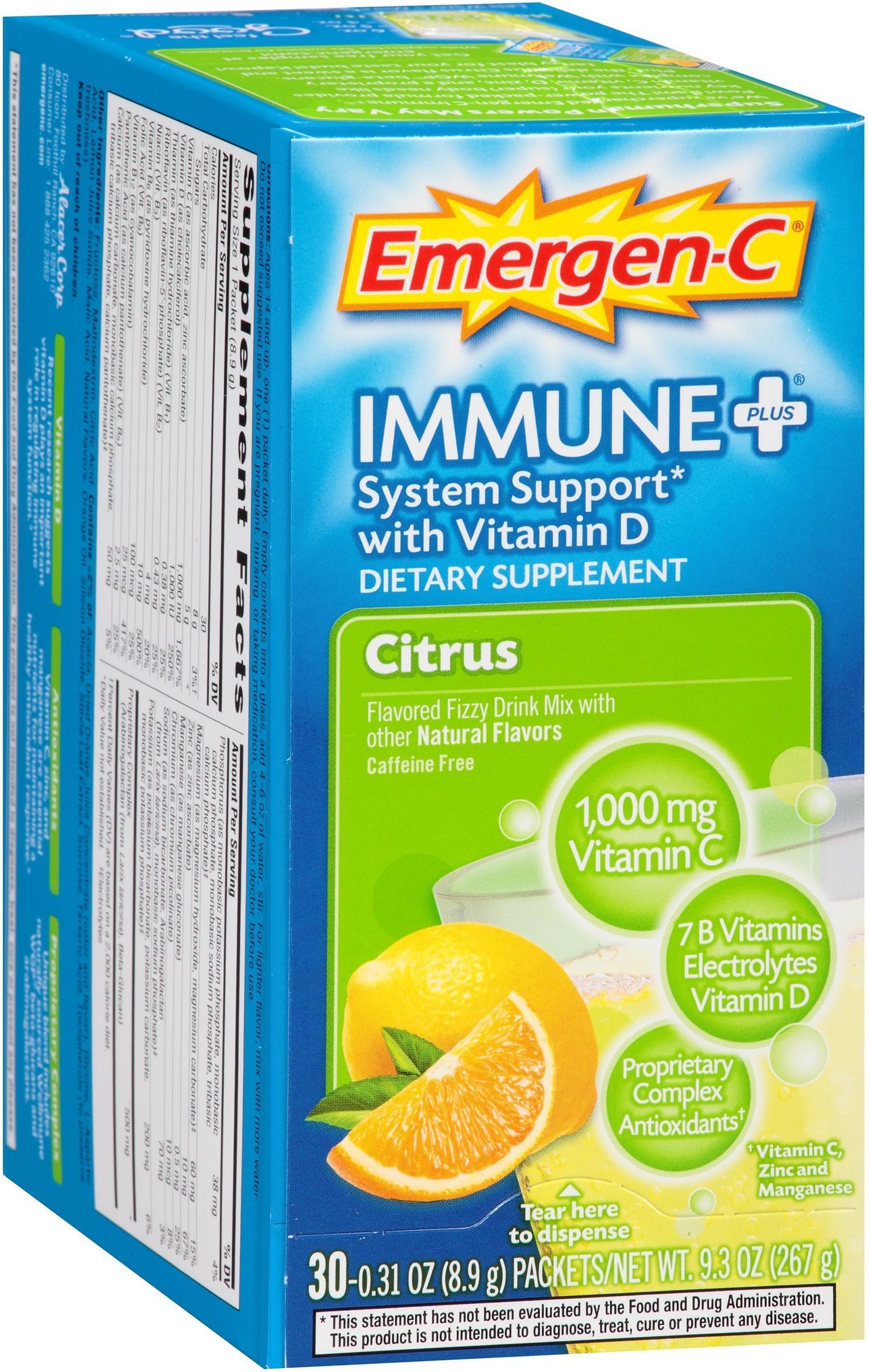 EmergenC Immune+ Vitamin C 1000mg Powder, Plus Vitamin D