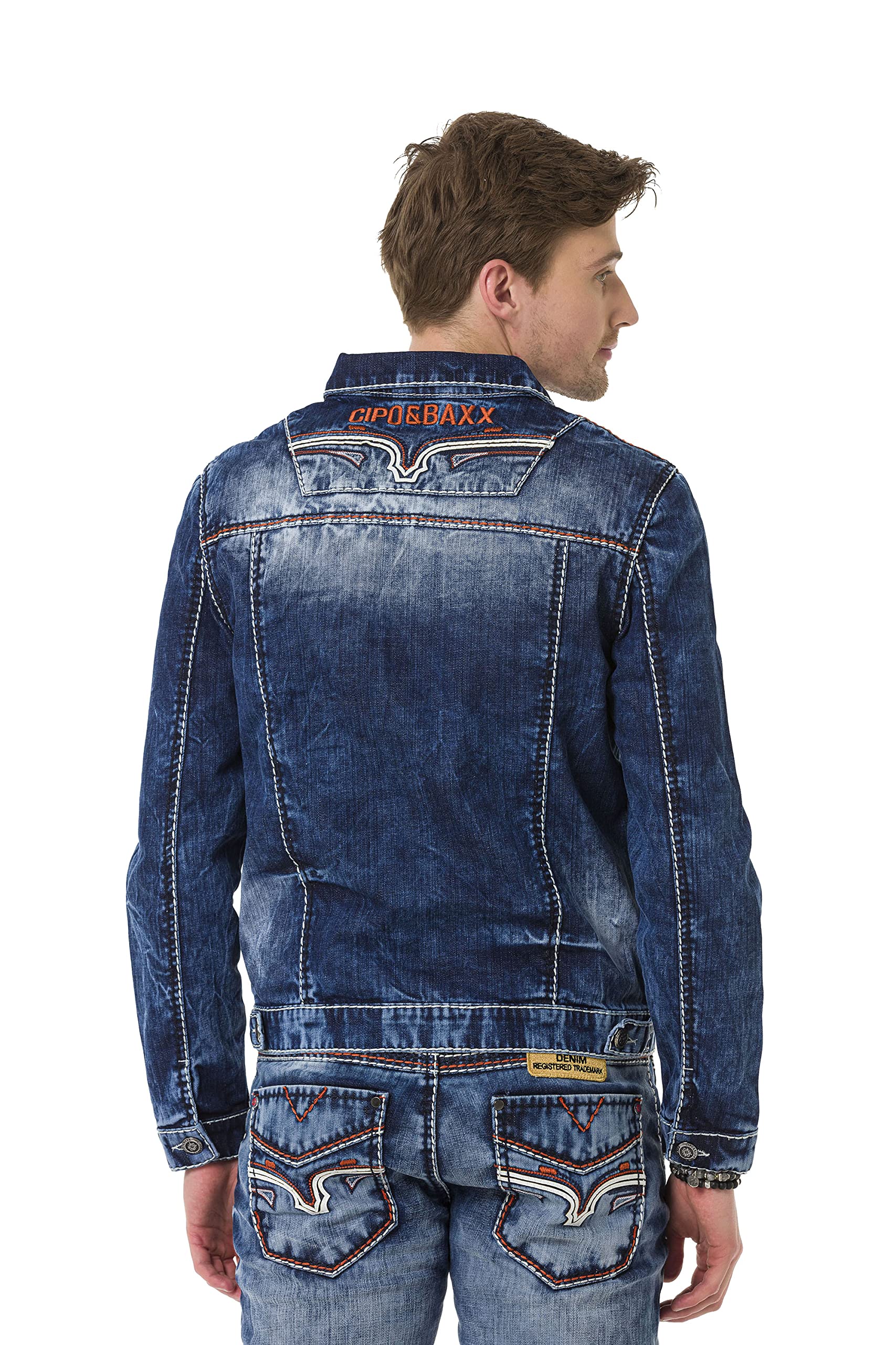 Cipo & Baxx Herren Jeansjacke Series – Klassische Denim, Leder, Sport Verschiedene Jackenmodelle – Knopf und Reißverschluss – Sweat-Kapuze und Sweatärmeln – mit Modernen Komfort-Details