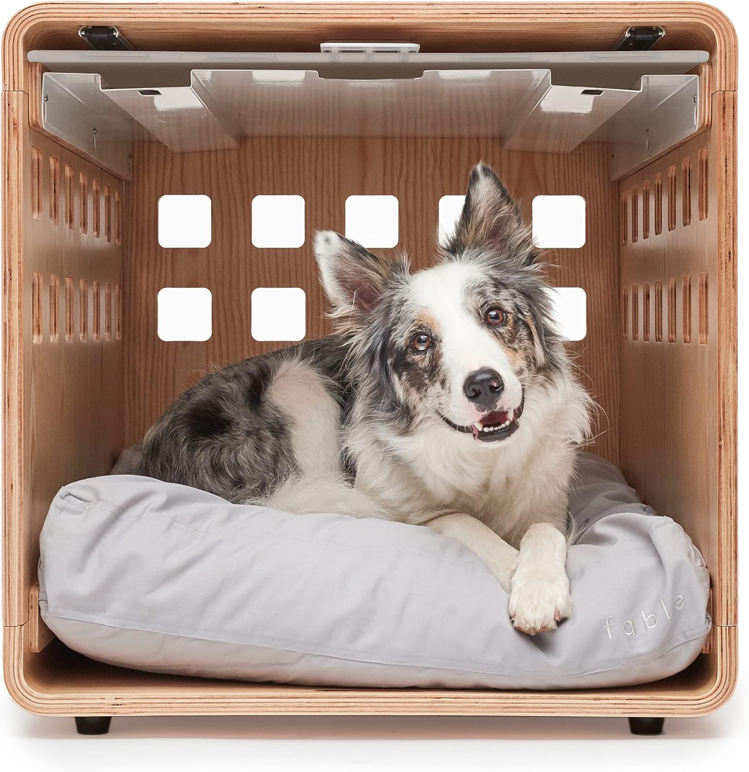 FABLE Premium Wood Dog Crate White Metal Door That Stows Natural Den with Great
