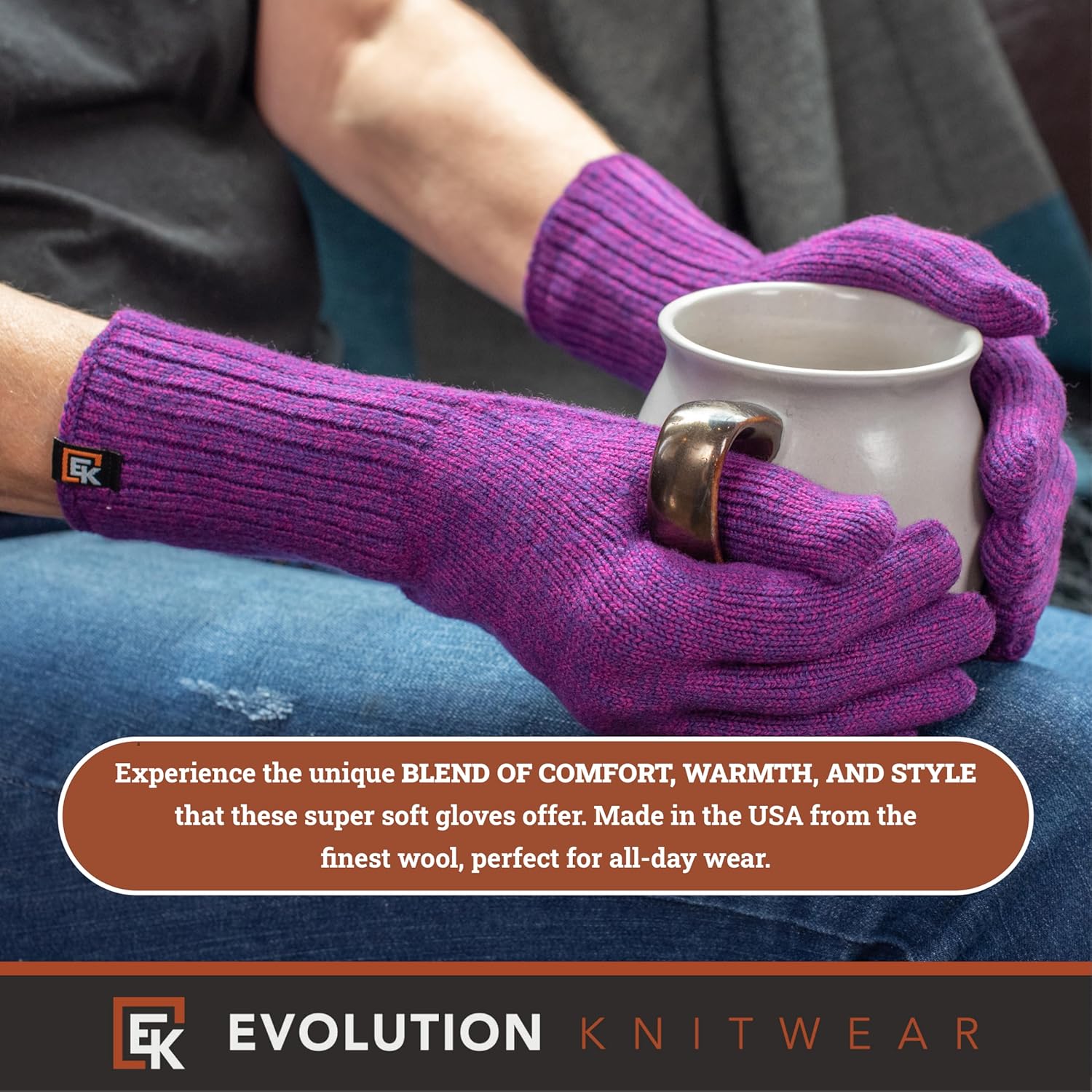 Evolution Knitwear Wool Knit Gloves - Made in the USA - Super Soft Merino Wool - Small