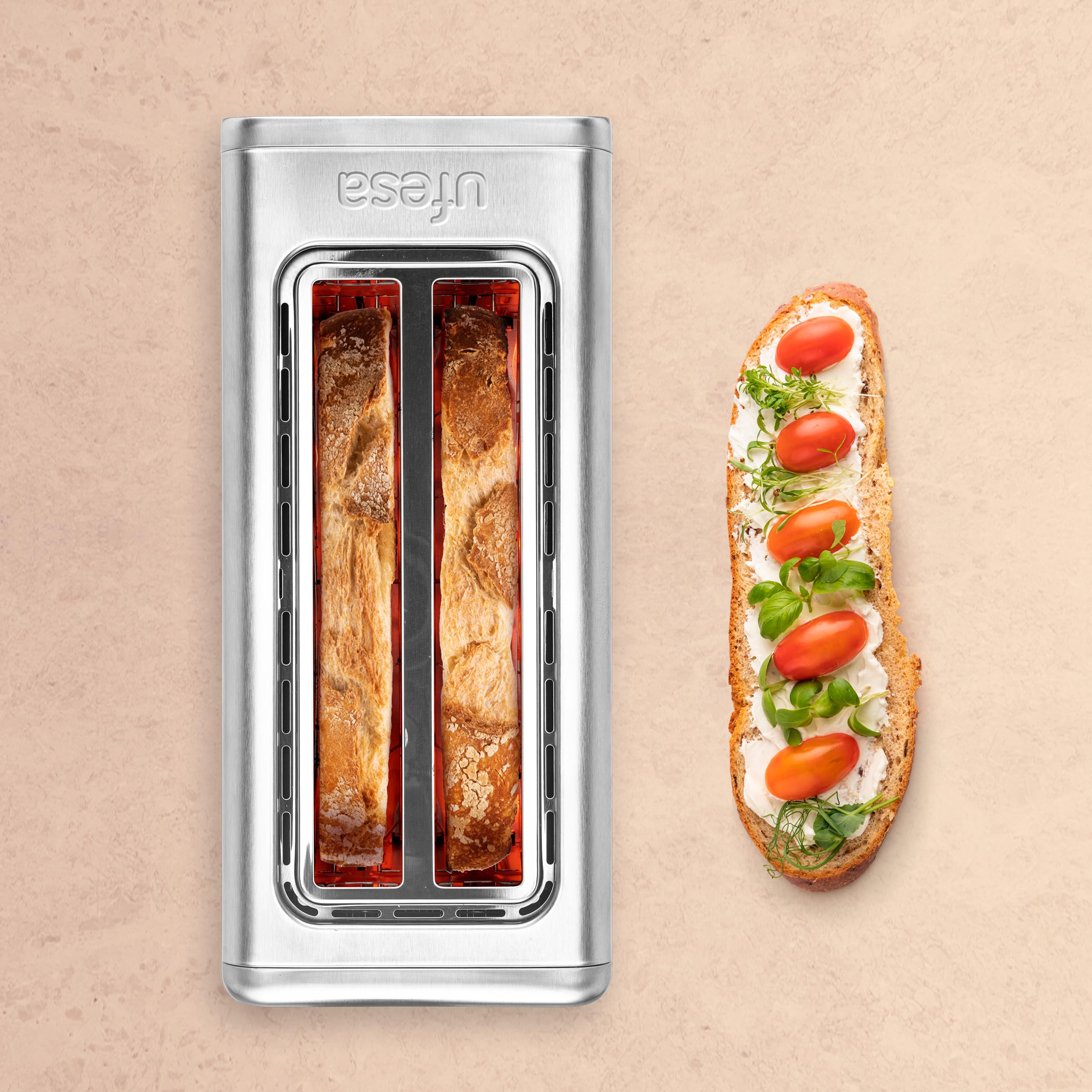 Ufesa One Touch Duo Plus Digitale Broodrooster, 1400 W, 2 sleuven, LED- display, 6 niveaus, broodfunctie, bagel, muffin, waffel, opwarmen, ontdooien, geheugen, kruimellade