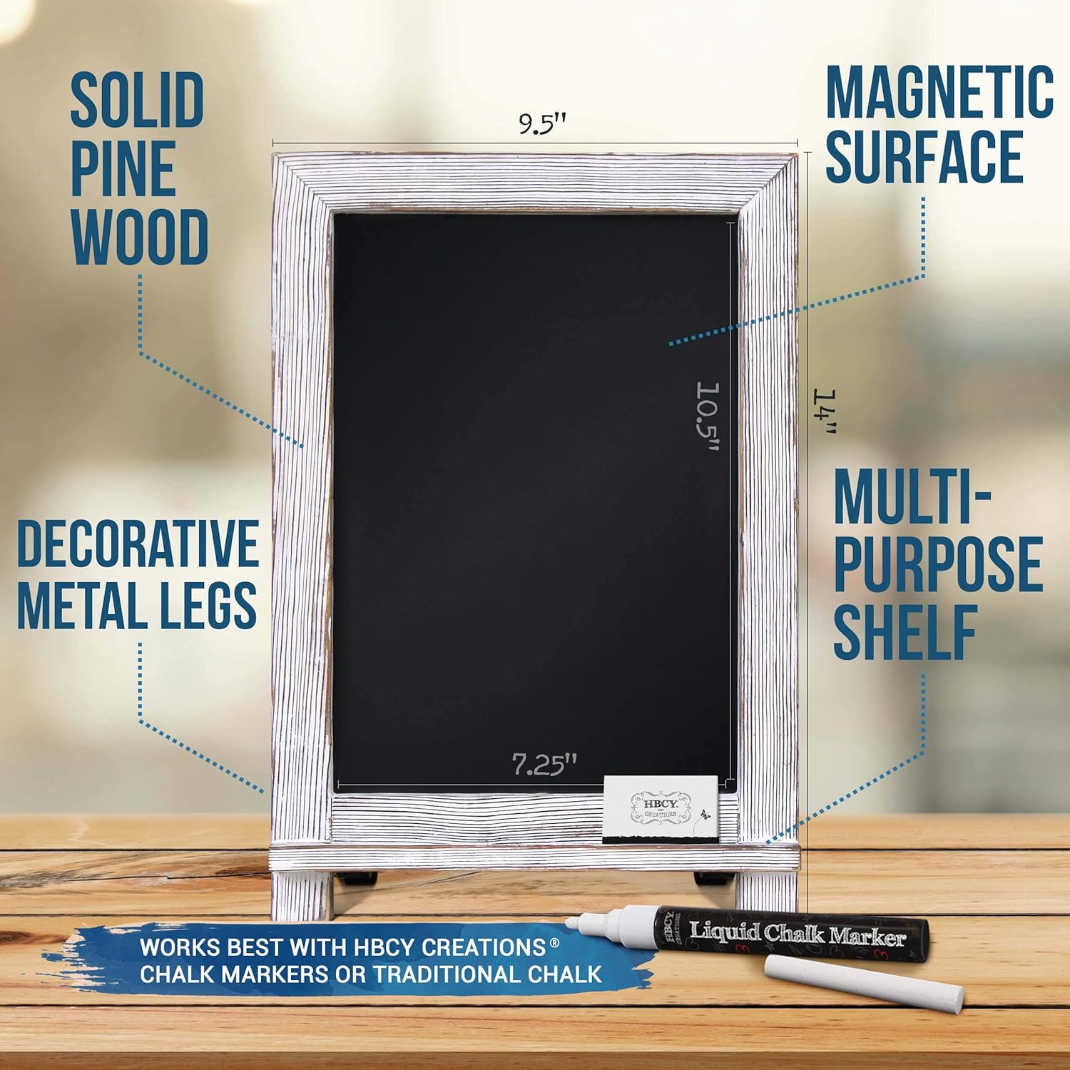 Rustic Whitewash Tabletop Chalkboard Sign / Hanging Magnetic Wall Chalkboard / Small Countertop Chalkboard Easel / Kitchen Countertop Memo Board / 9.5” x 14” . Weddings, Birthdays, Baby Announcements : Office Products