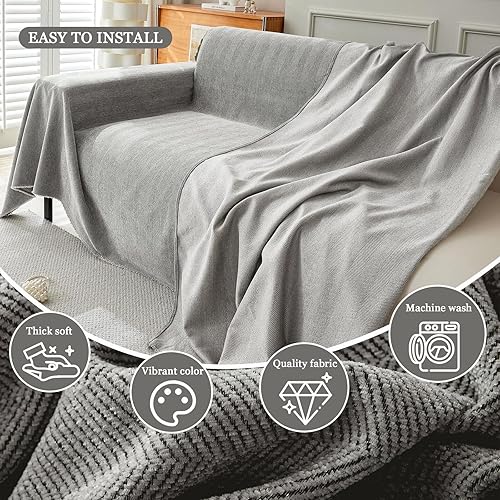 Miniatura 9 de DREAMINGO Fundas de sofá color beige y negro para sofá de 3 plazas, protector geométrico bohemio de muebles de 3 asientos, funda reversible de