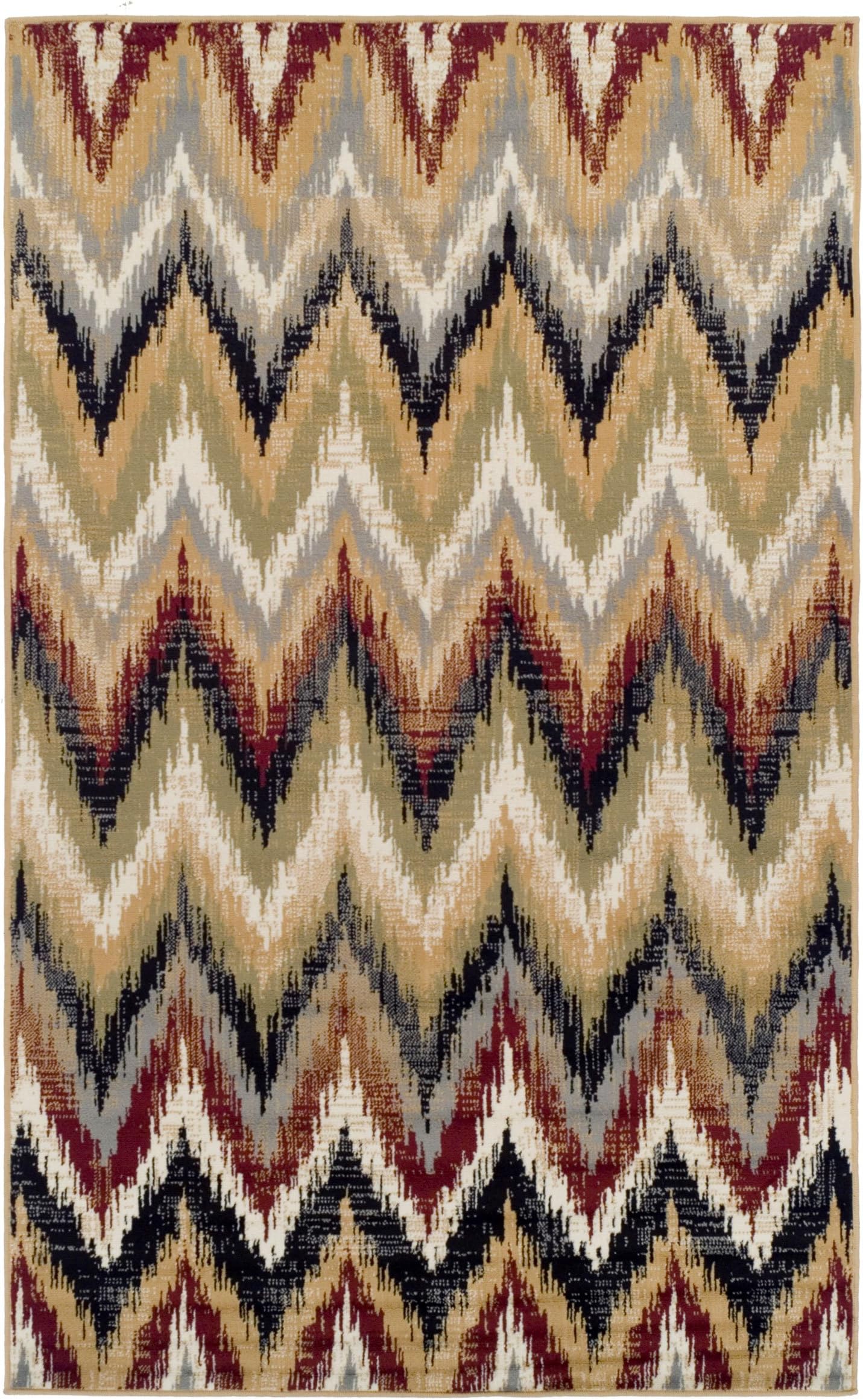 Superior 8mm Pile Height with Jute Backing, Designer Inspired Ikat Chevron Pattern, Fashionable and Affordable Woven Rugs, 4' x 6' Rug, Red