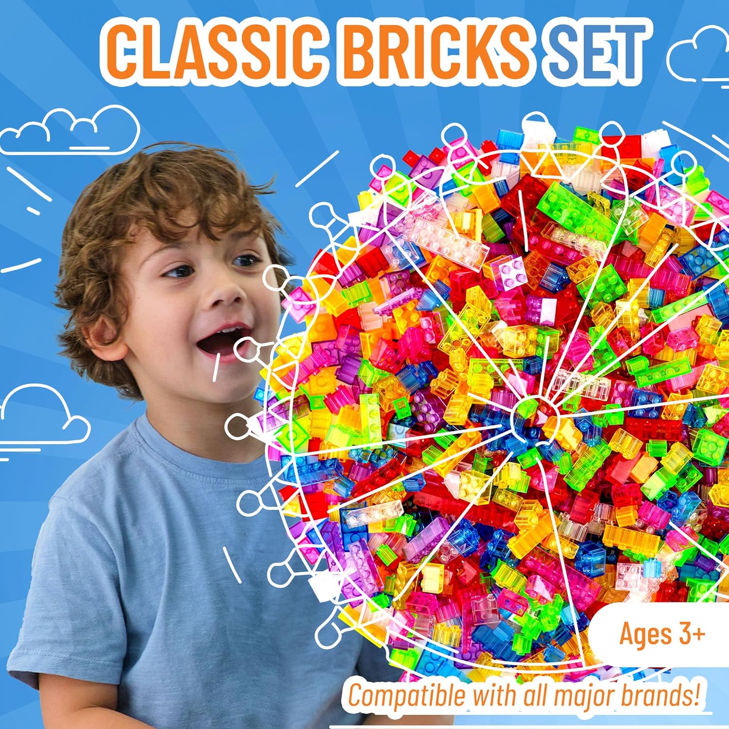 Strictly Briks Toy Building Block, Classic Bricks Building Starter Kit for Kids, 100% Compatible with All Major Brick Brands, Clear Colors, 672 Pieces