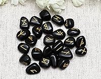 Vista 9 de Crocon Piedras preciosas de turmalina negra Alfabeto Futhark Alfabeto Grabado Runa Piedra 25 Piezas Set para Feng Shui Chakra Equilibrio Reiki
