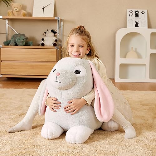 Miniatura 5 de EARTHSOUND Juguete de peluche de conejo gigante, conejito realista grande, juguetes suaves de gran tamaño, lindo peluche enorme y esponjoso de gran