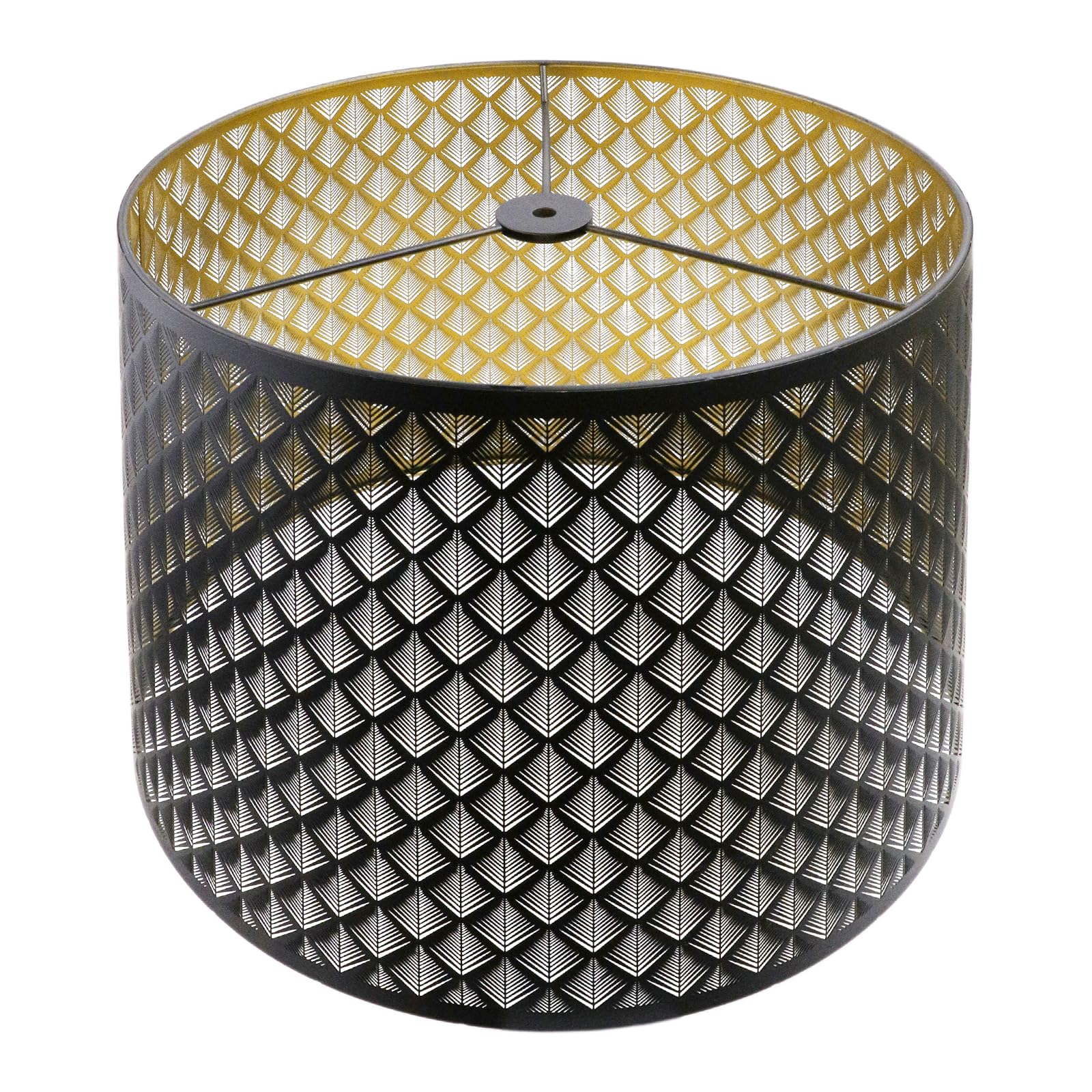 ALUCSET Drum Lampshade 14" Top x 16" Bottom x 11" High (Spider) Large Lamp Shade Replacement for Table Lamps and Floor Lamp Modern Lamp Shades, Black and Gold Lampshades with Etched Arrow Pattern