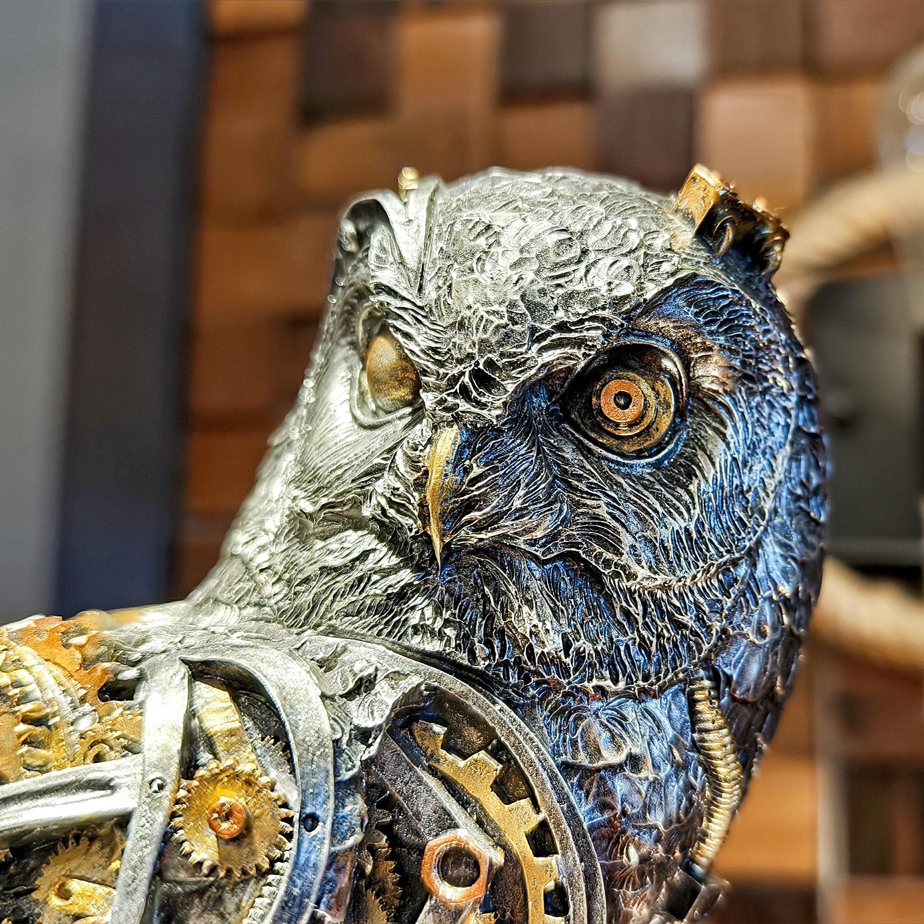 OUTOUR Steampunk Sowa Statua 39 cm H Metaliczny Srebrny Złoty Gotycki Kolekcjonerska Figurka Zwierząt Mądrość Prezent Sowa Rzeźba Dom Biuro Wystrój Salon Blat Wyświetlacz