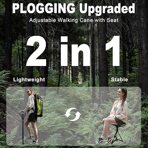 Miniatura 2 de Bastón ajustable con asiento plegable ligero, silla de caña portátil para adultos y personas mayores, bastón con asiento para viajes, senderismo,