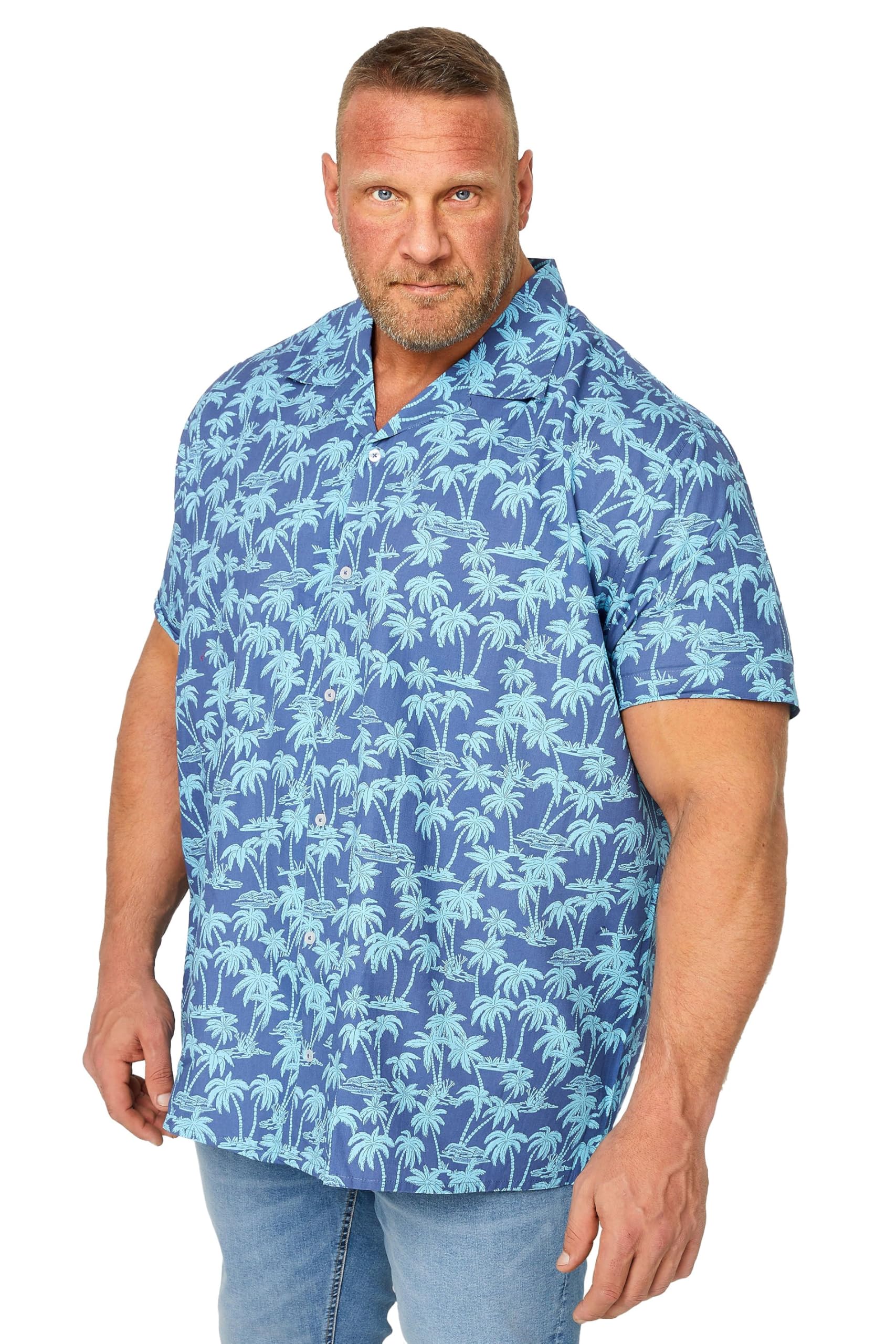 BadRhino Big & Tall Palm Print Shirt - Men's - Plus Size Curve Blue