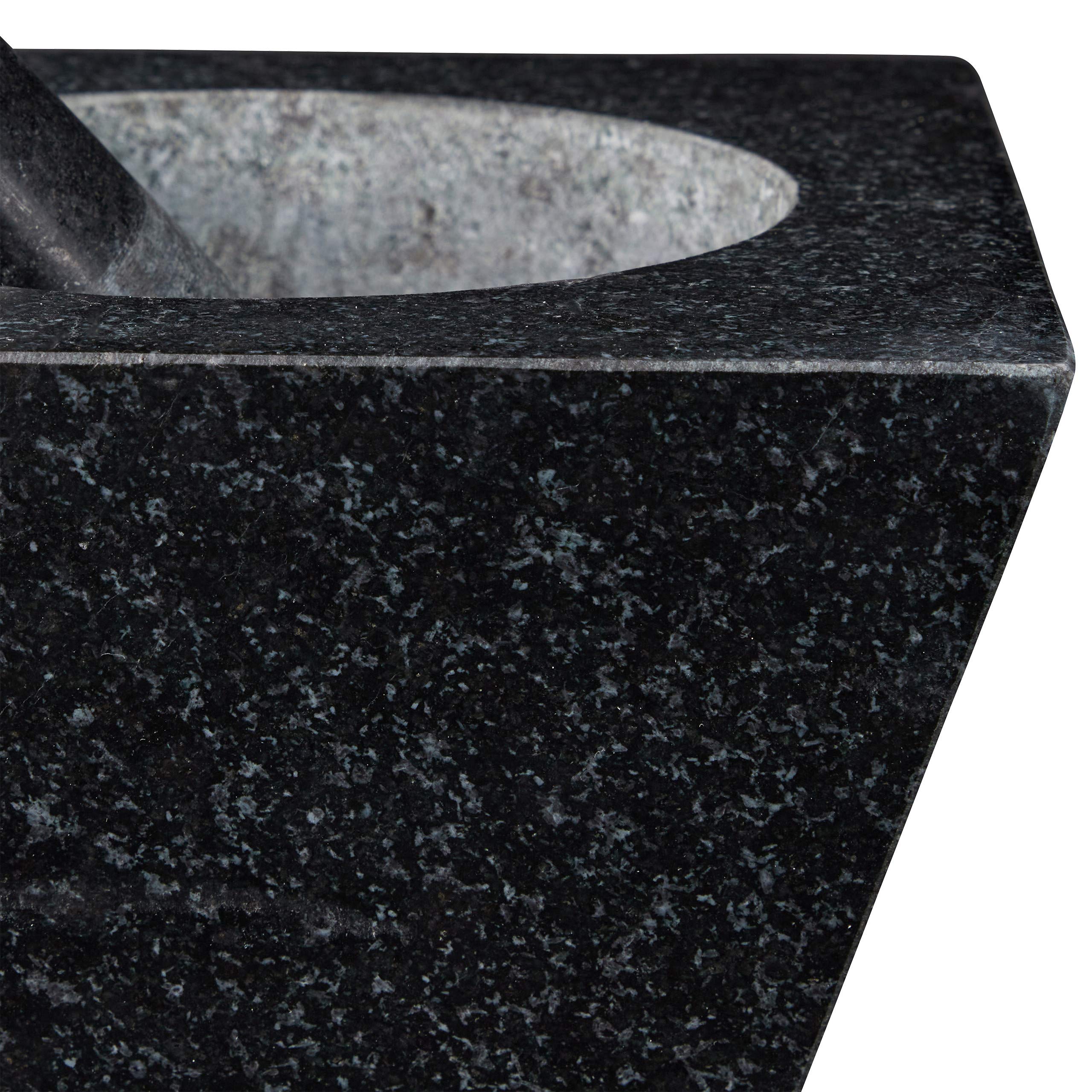 Relaxdays Mortier et pilon, XXL, granit, épices et herbes,750 ml,6,75 kg, mortier en pierre 12x19,5x19,5cm, noir