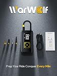 WarWolf 150PSI Gonfleur de pneus Portable Air Compresseur... 3X Rapide Air Pompe avec arrêt automatique, jauge numérique,LED Pompe à pneus électrique sans cordless pour voitures, motocycle, vélo et boule